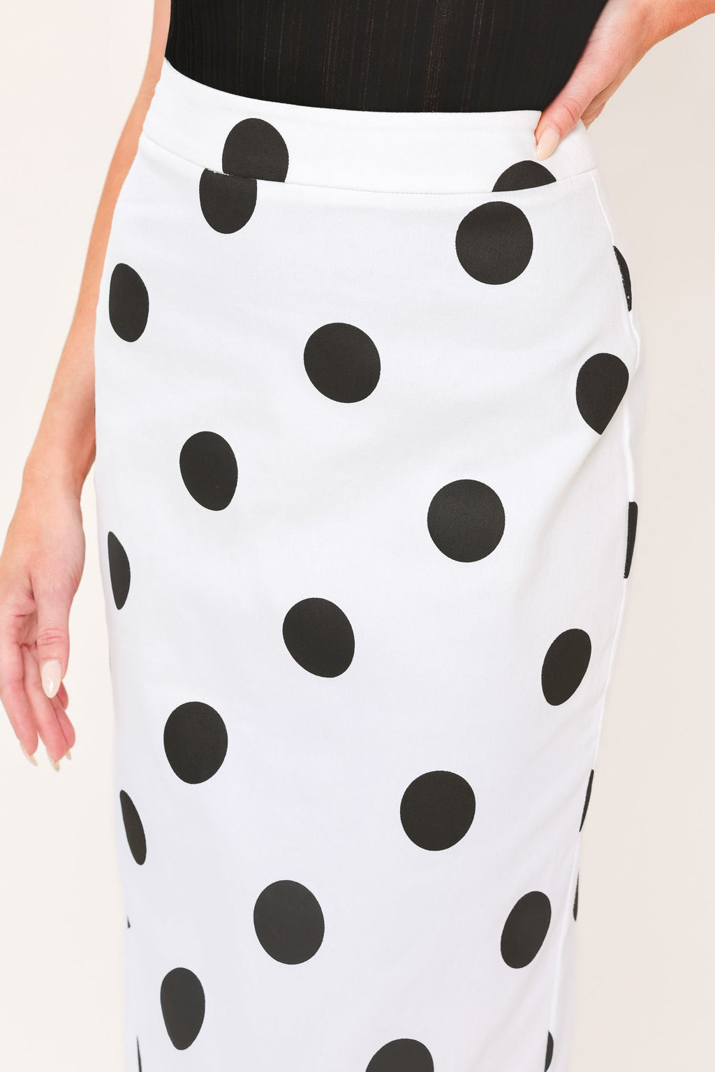 RETRO POLKA DOT WOVEN MIDI PENCIL SKIRT