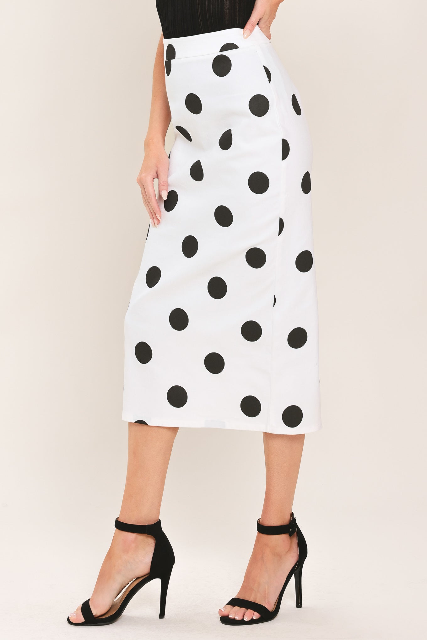 RETRO POLKA DOT WOVEN MIDI PENCIL SKIRT