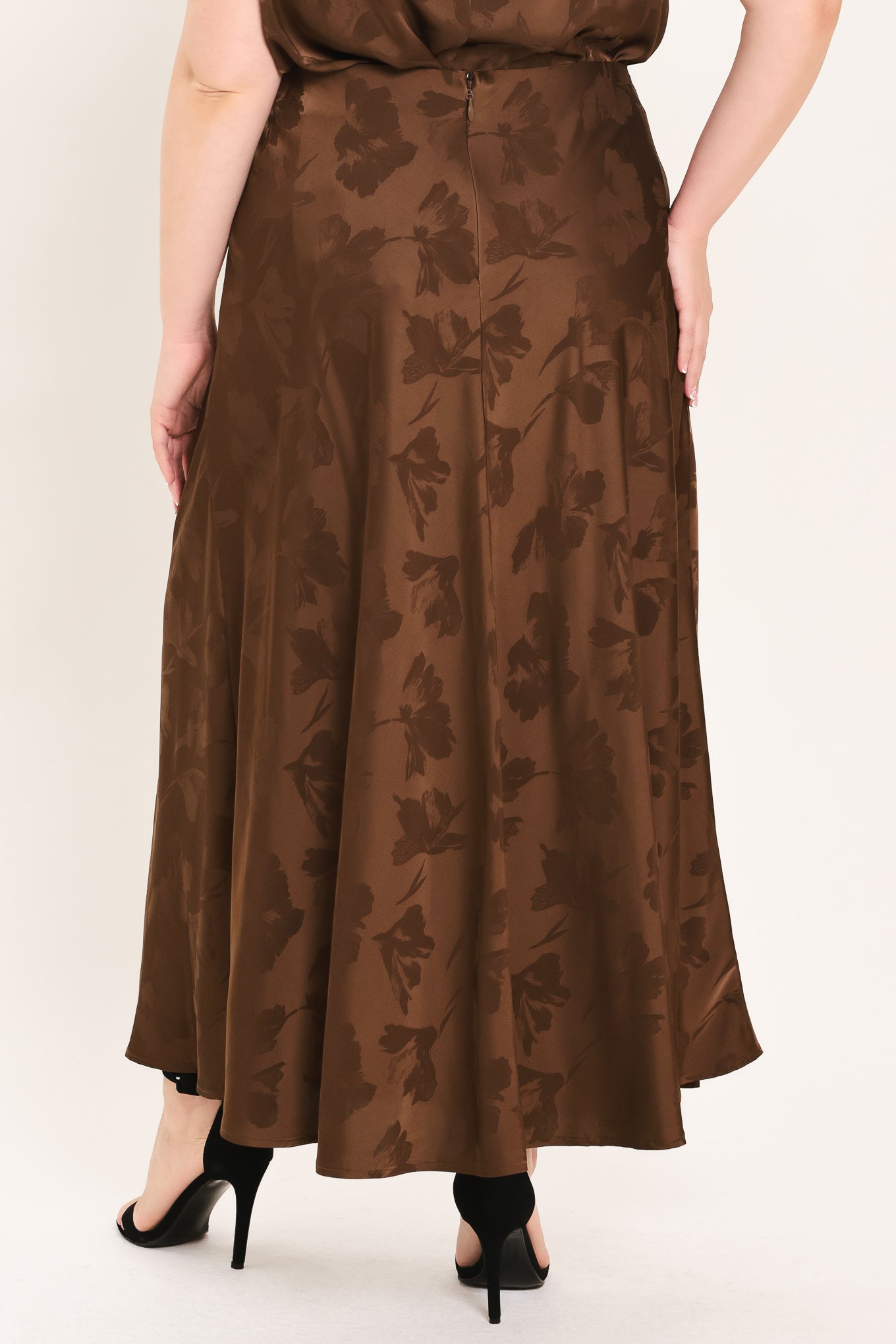 CHOCOLATE FLORAL WOVEN JACQUARD MIDI SKIRT