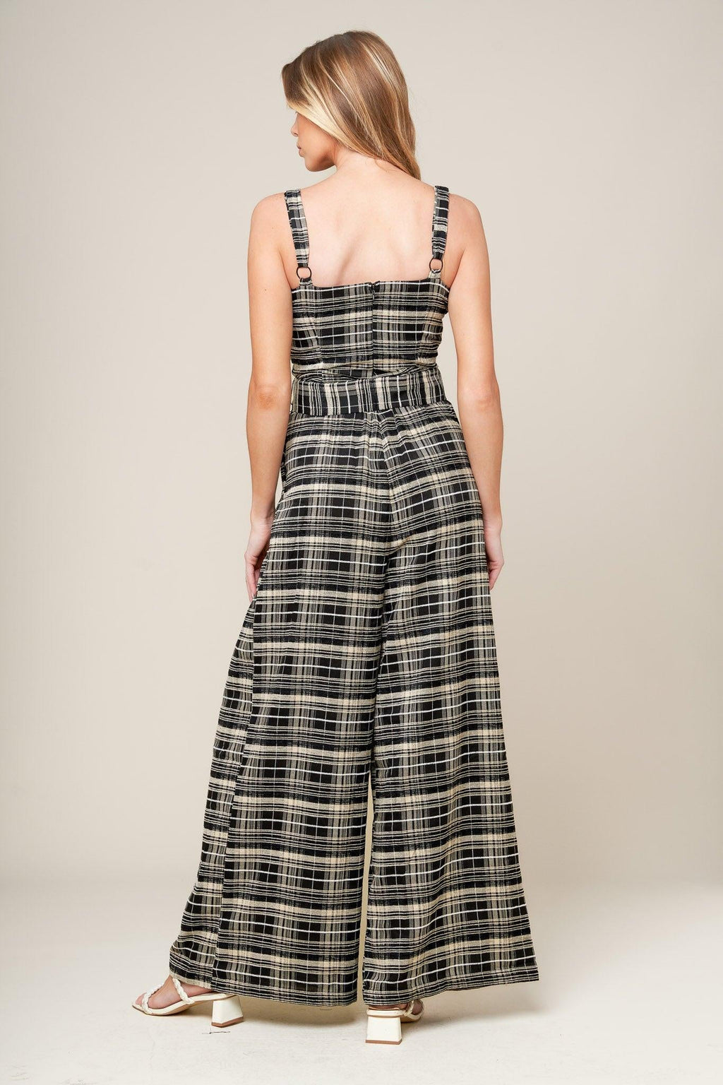 SAND DUNE WOVEN PLAID JUMPSUIT