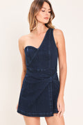 DOWNTOWN DARLING DENIM SKORT ROMPER