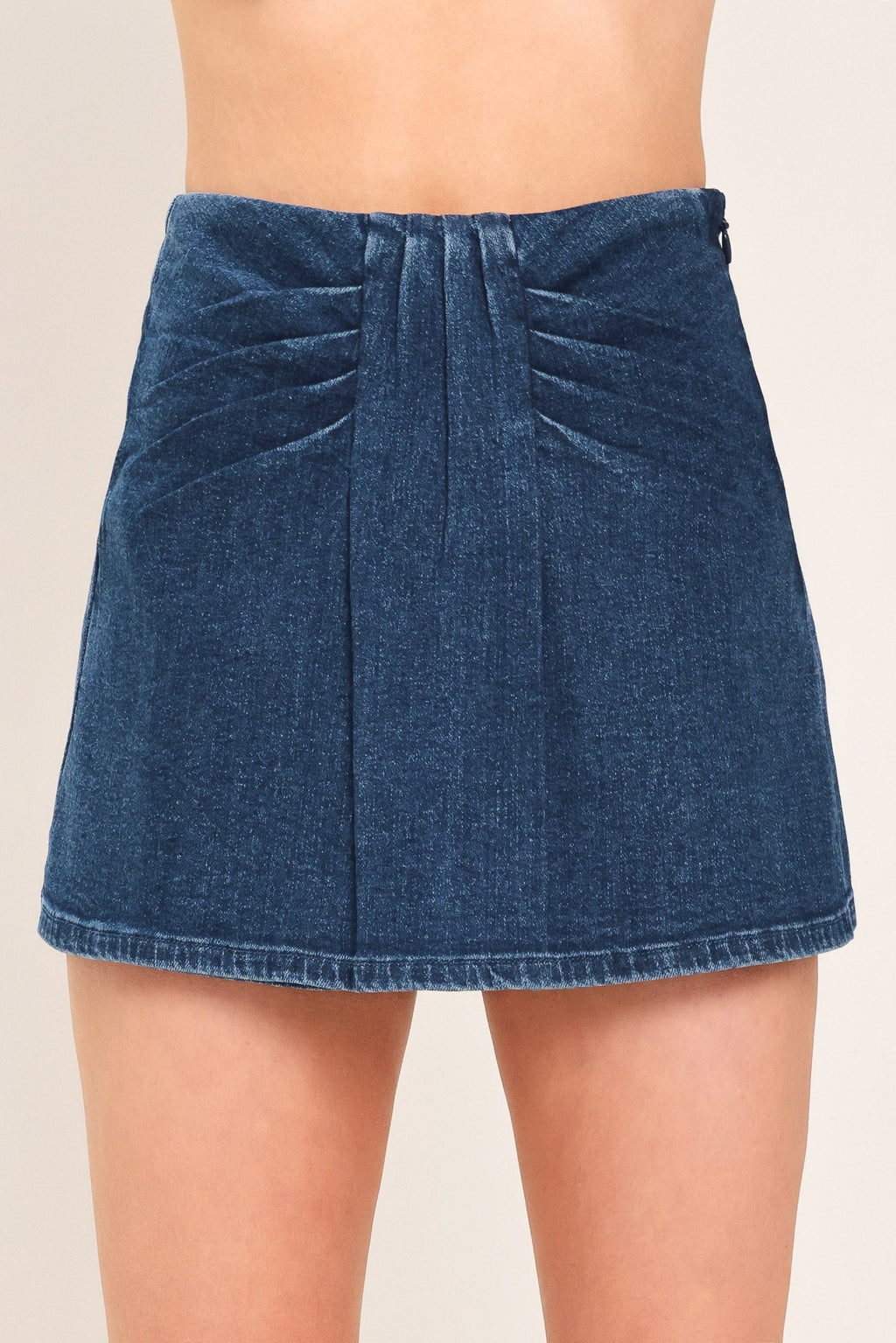 INDIGO RUCHING DENIM SKORT