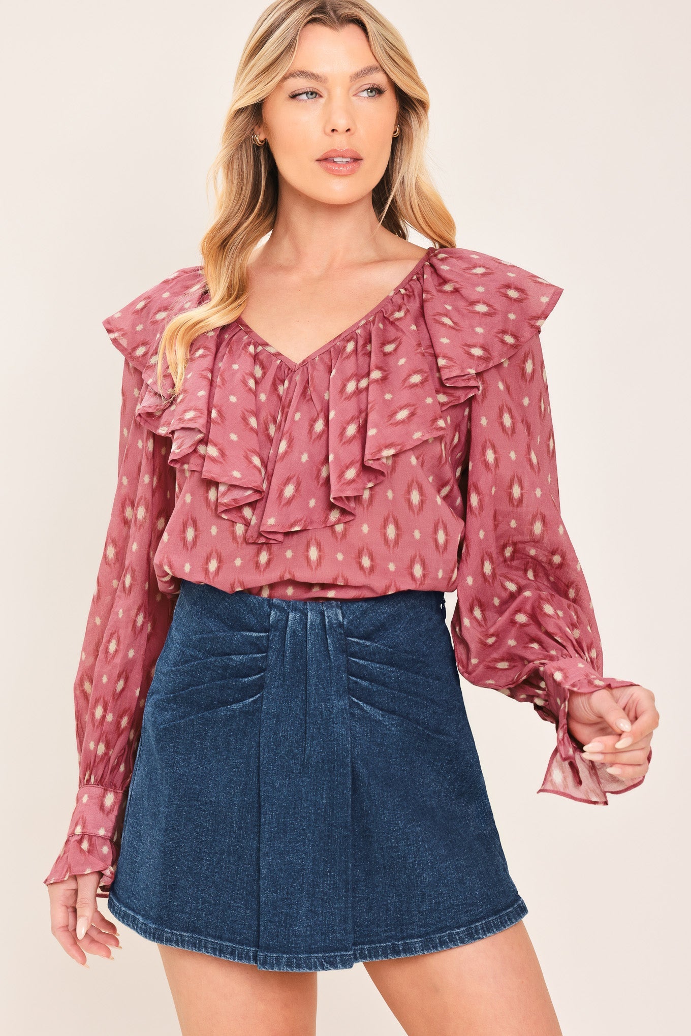 INDIGO RUCHING DENIM SKORT