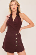 CABERNET KISS WOVEN ROMPER