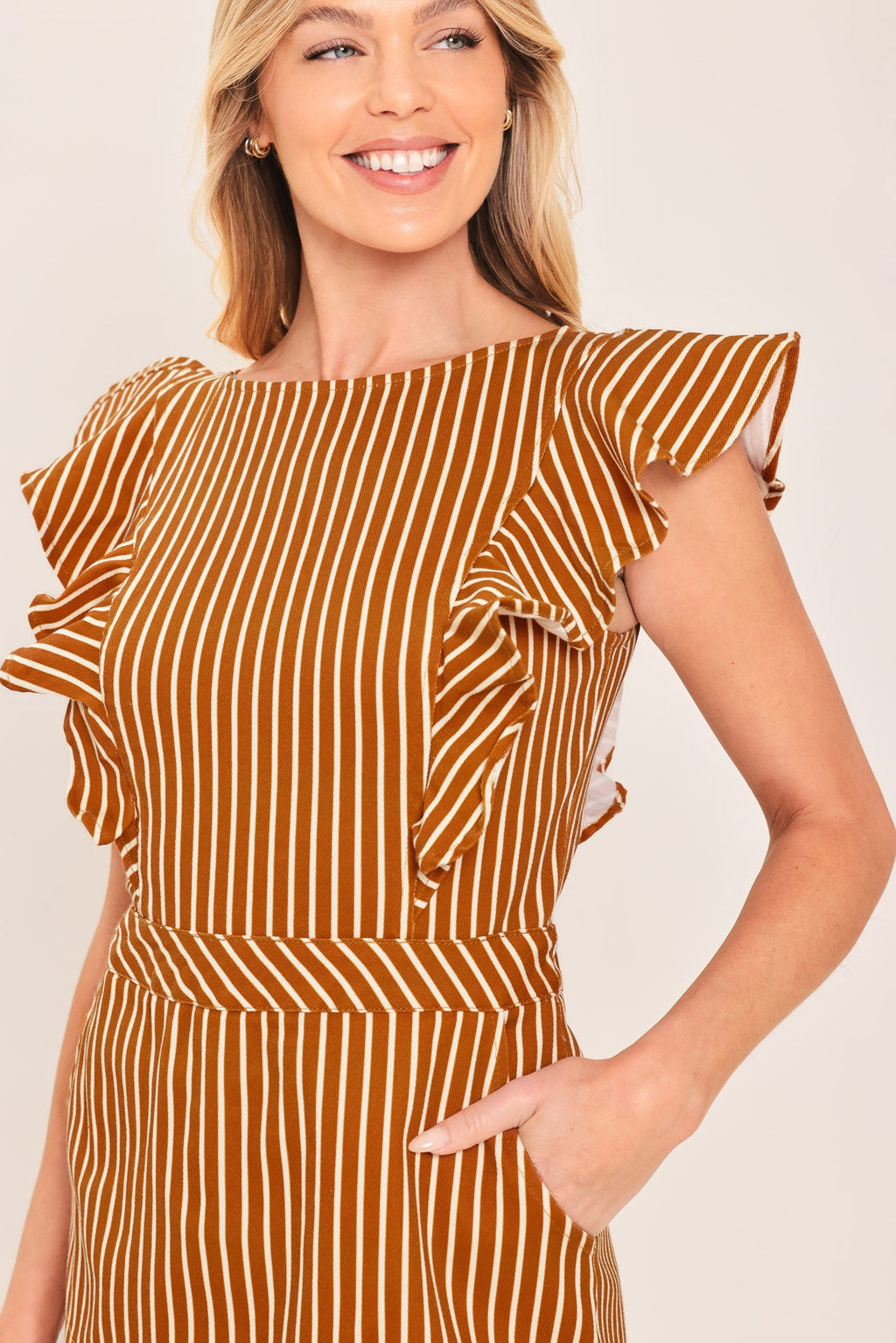 CINNAMON STRIPE WOVEN SKORT ROMPER