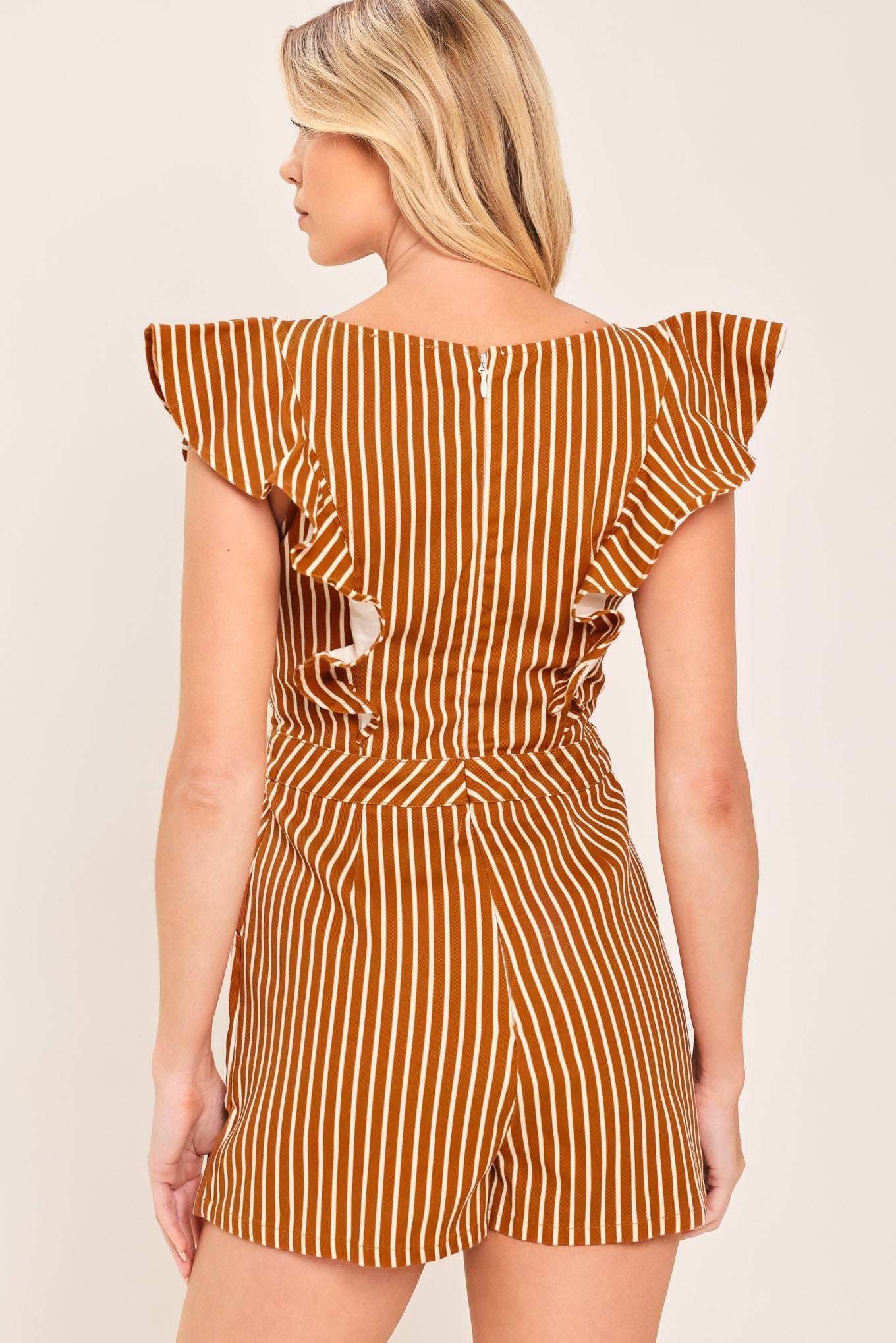 CINNAMON STRIPE WOVEN SKORT ROMPER