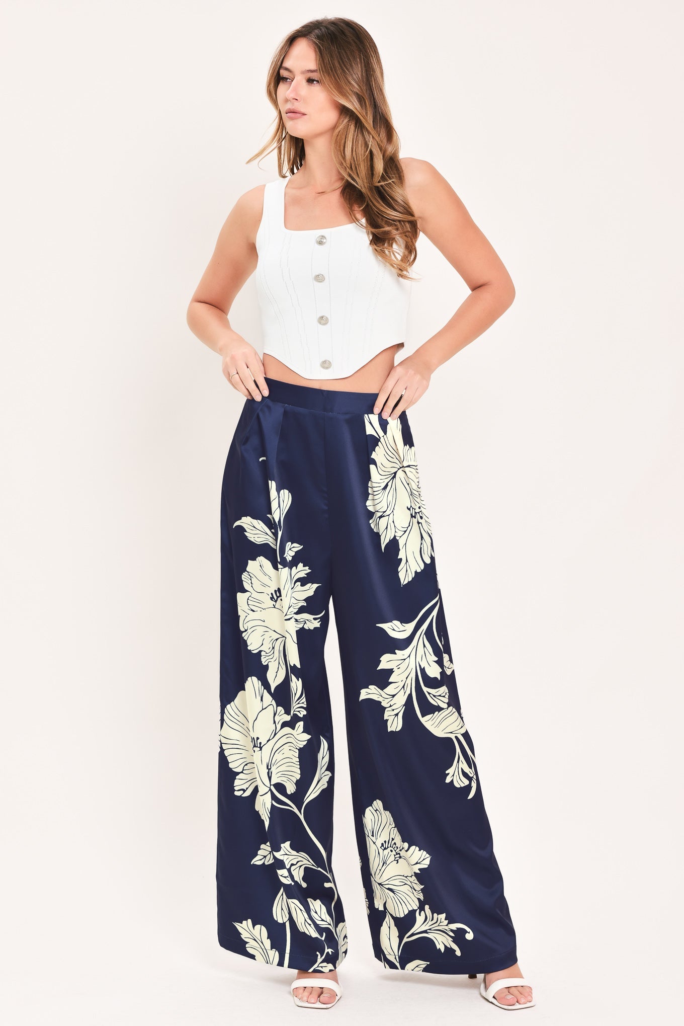 WHITE MAGNOLIA CURRENT WOVEN WIDE LEG PANTS