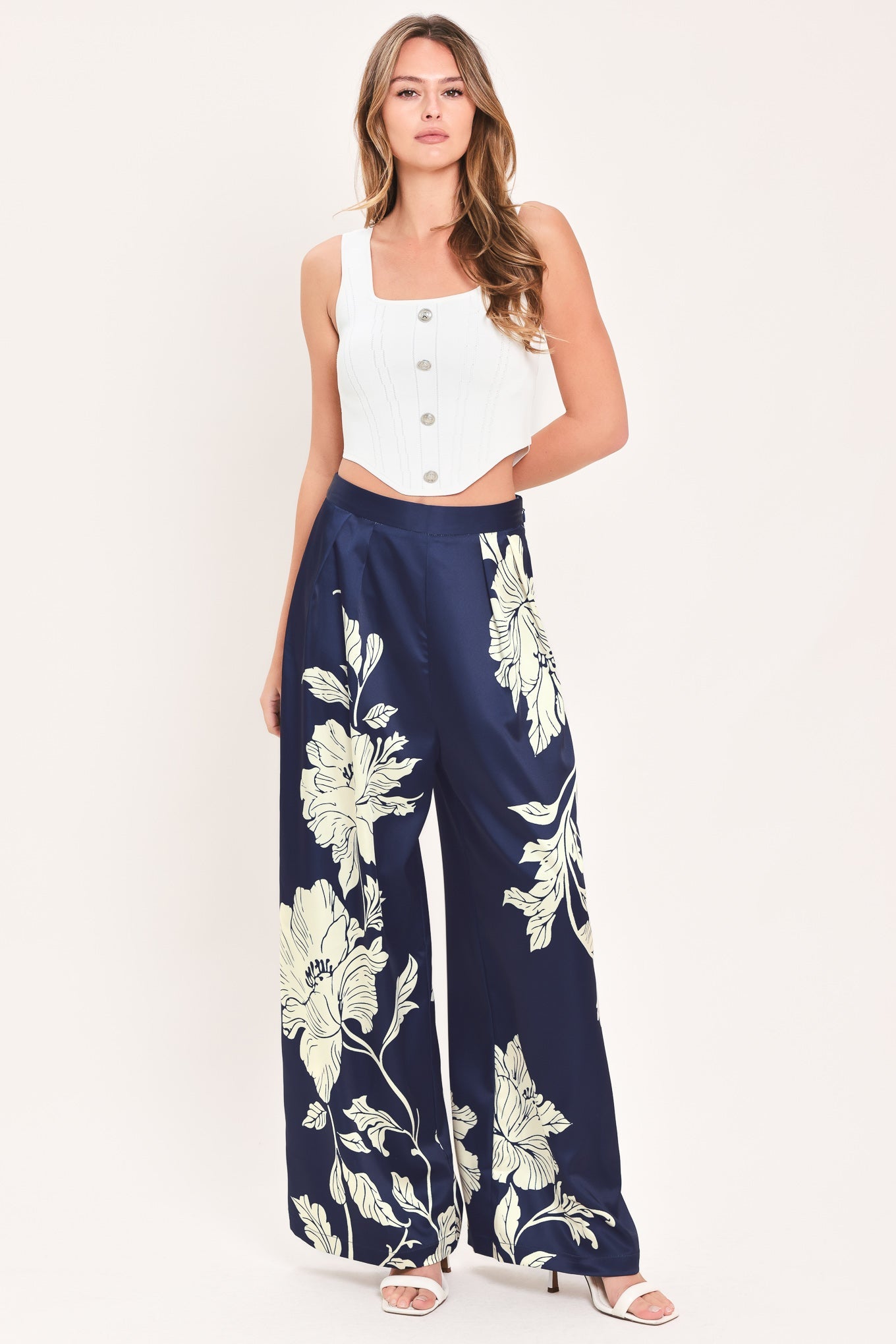 WHITE MAGNOLIA CURRENT WOVEN WIDE LEG PANTS