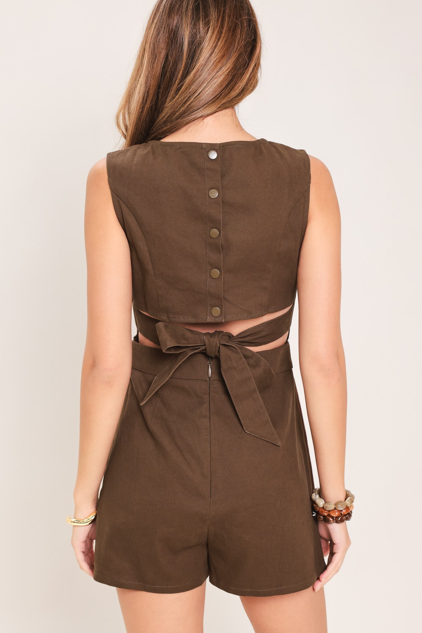 ESPRESSO DATE WOVEN SKORT ROMPER