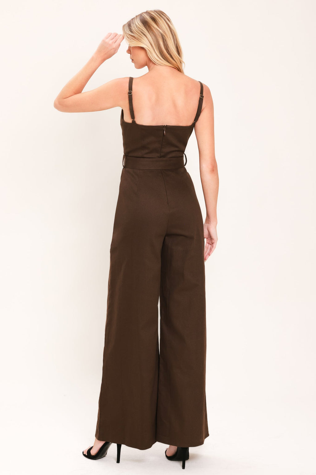TOFFEE SWEETHEART WOVEN JUMPSUIT