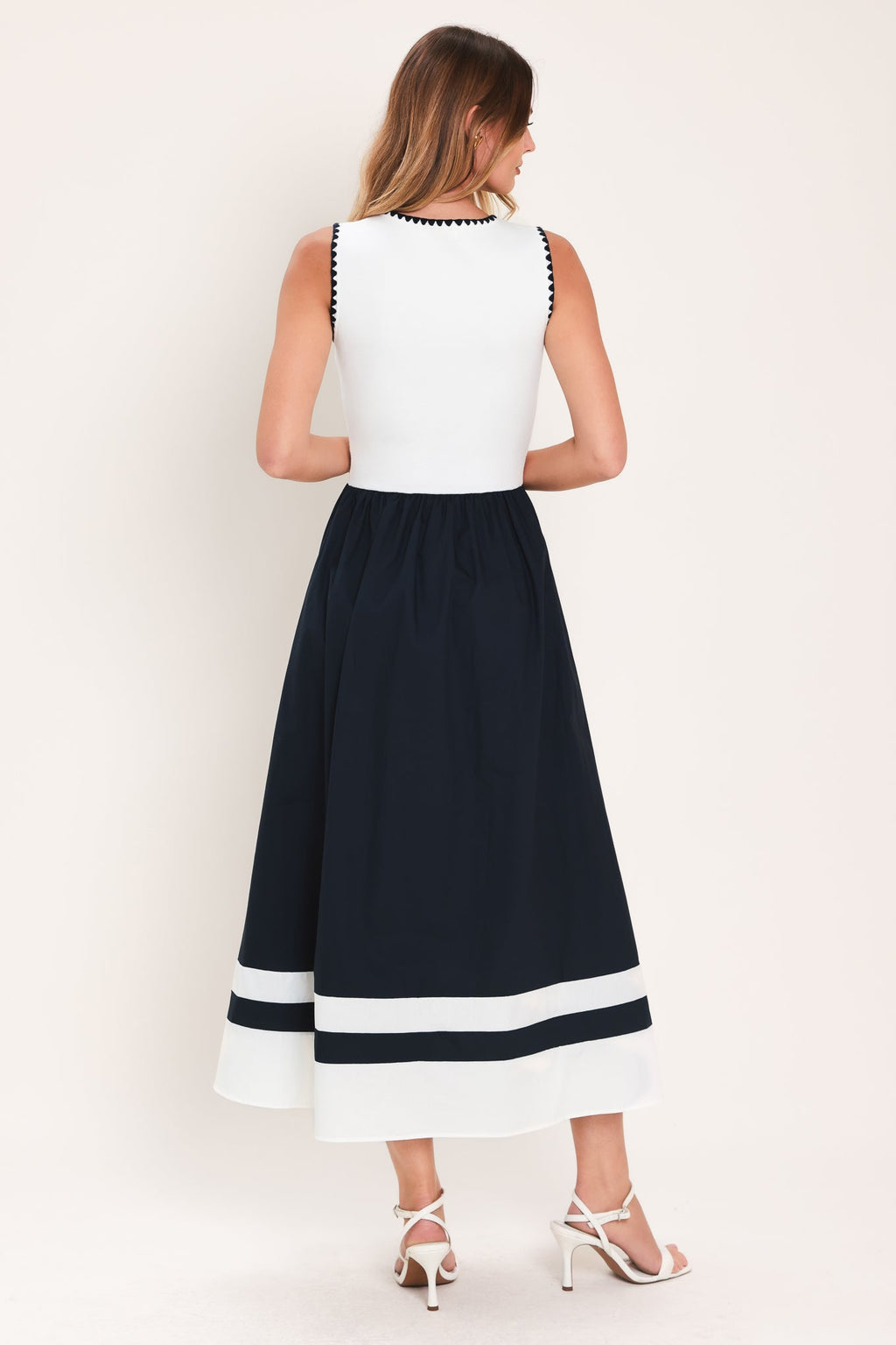 EVERYDAY ELEGANCE WOVEN COMBINATION MIDI DRESS