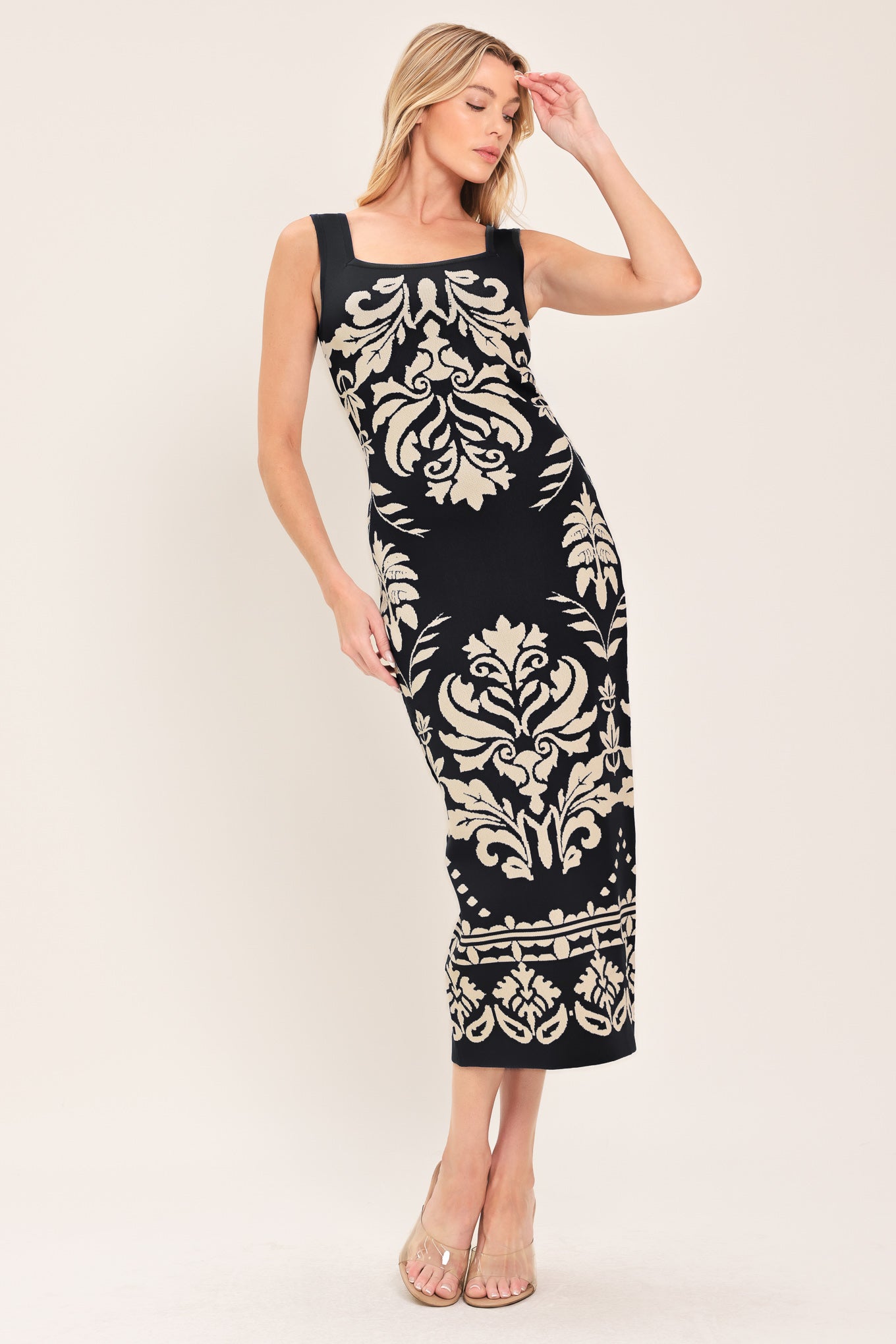GREEK ISLE GLAM JACQUARD MIDI DRESS