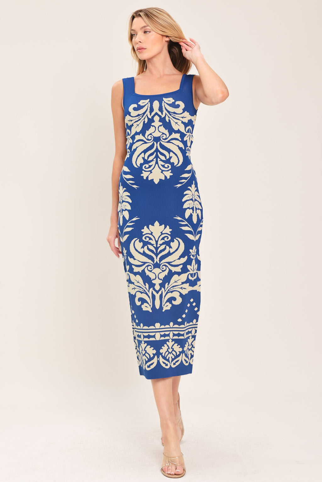 GREEK ISLE GLAM JACQUARD MIDI DRESS