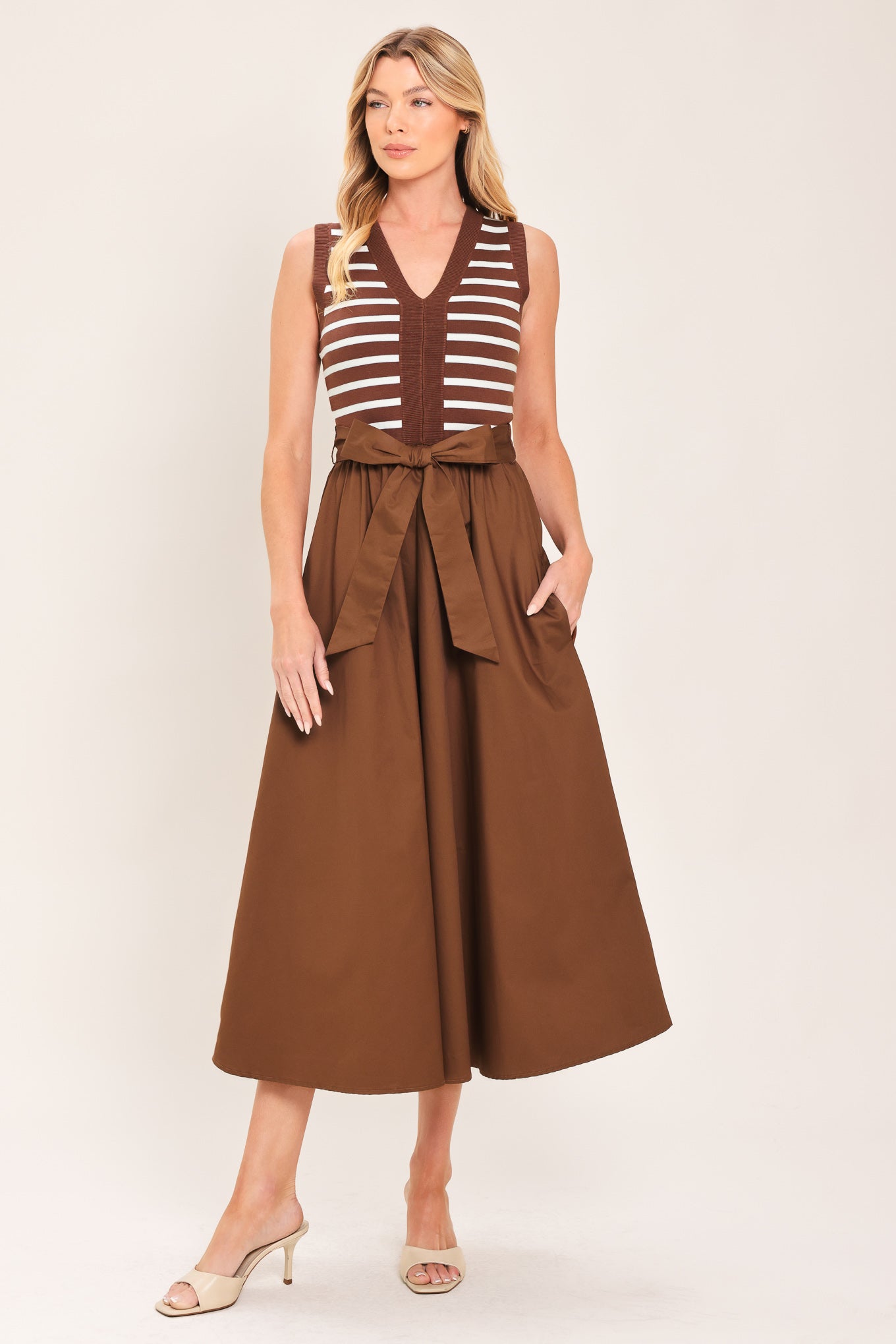 ESPRESSO SAILOR SWEATER WOVEN MIDI DRESS