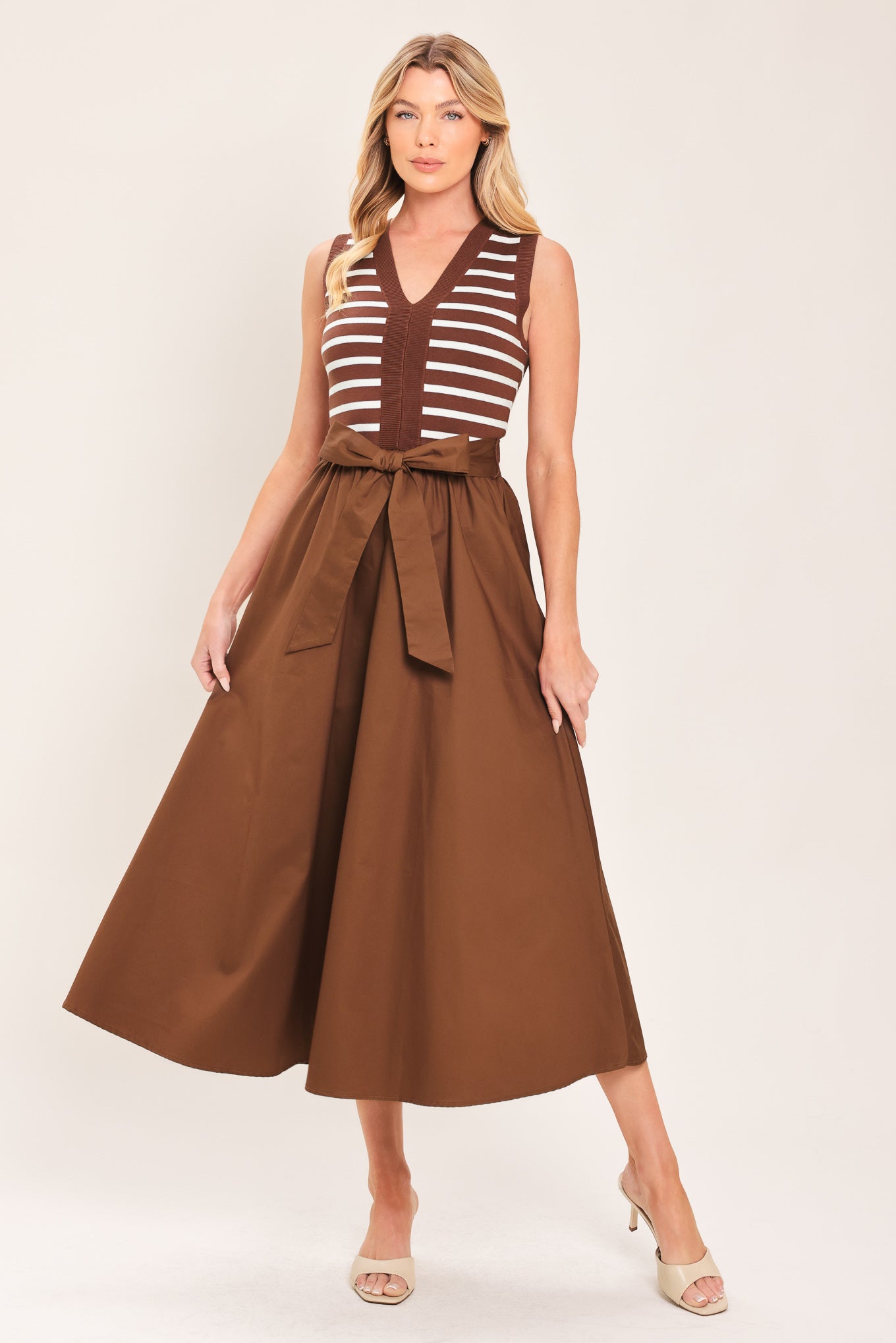 ESPRESSO SAILOR SWEATER WOVEN MIDI DRESS