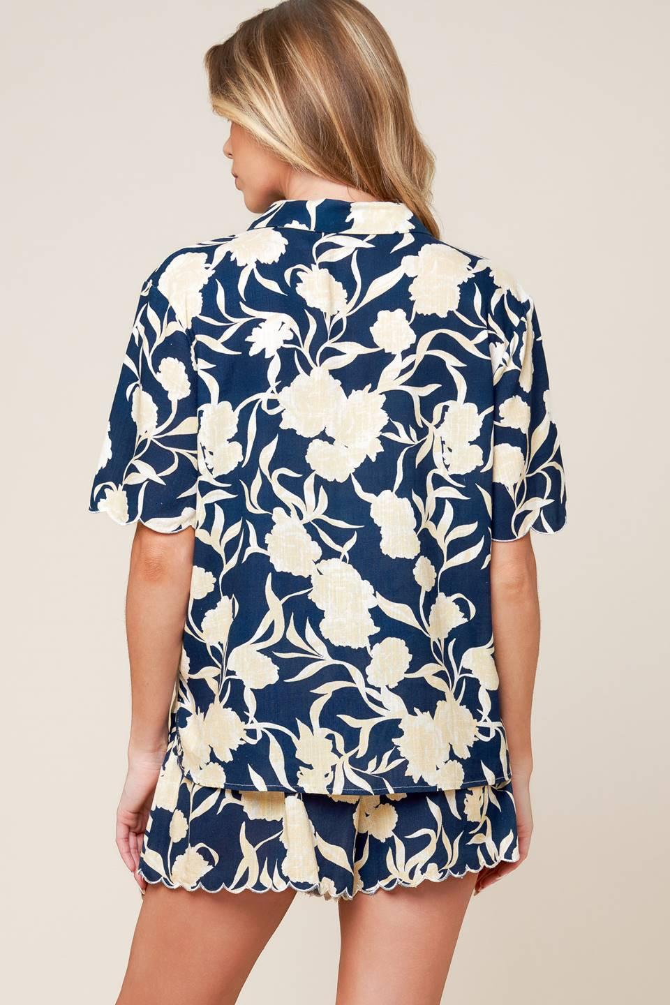SLOW MORNINGS NAVY WOVEN TOP AND SHORTS SET