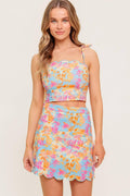 GARDEN VEIL SUNSET WOVEN TOP AND MINI SKIRT SET