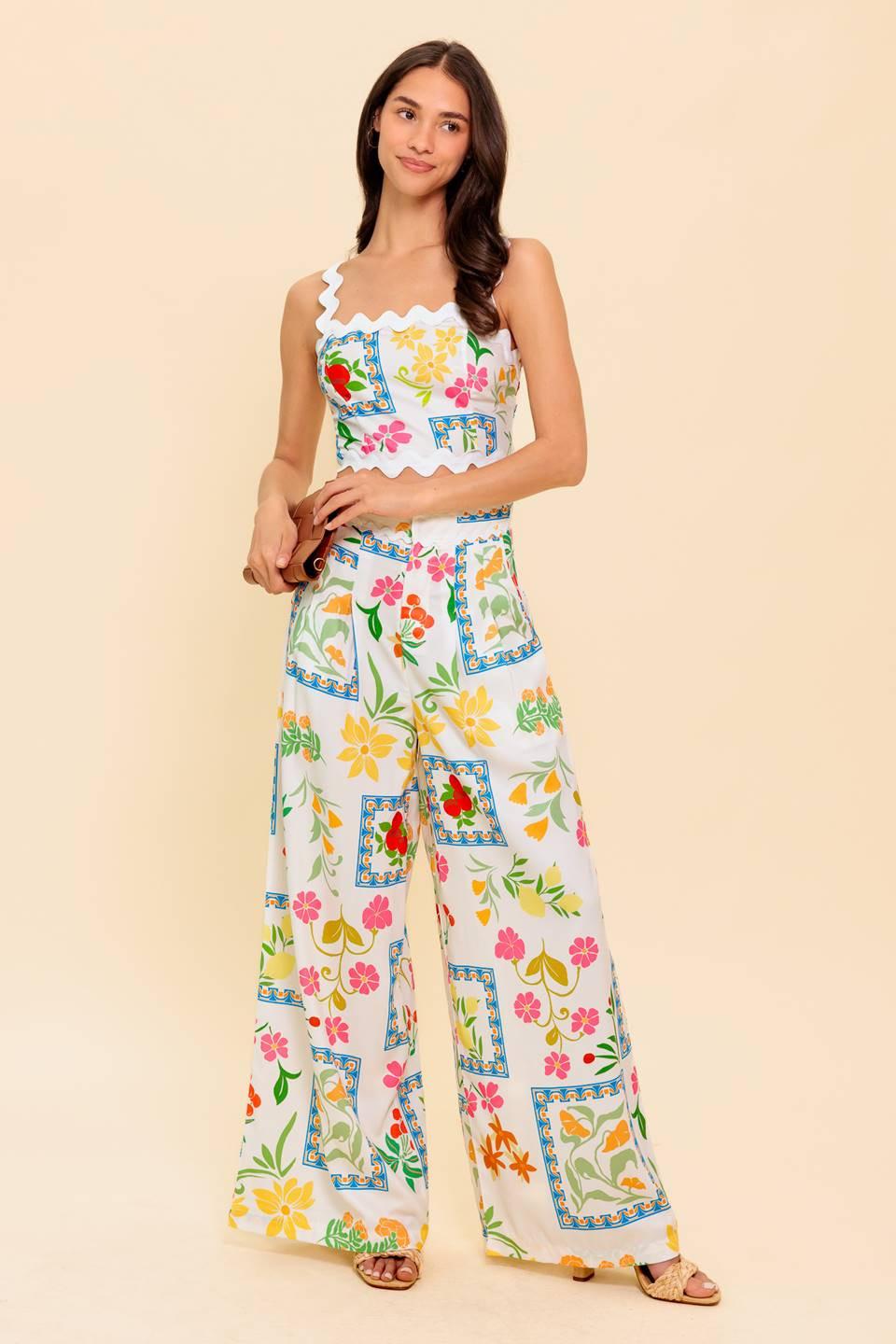 MARIGOLD IVORY WOVEN TOP AND PANT SET