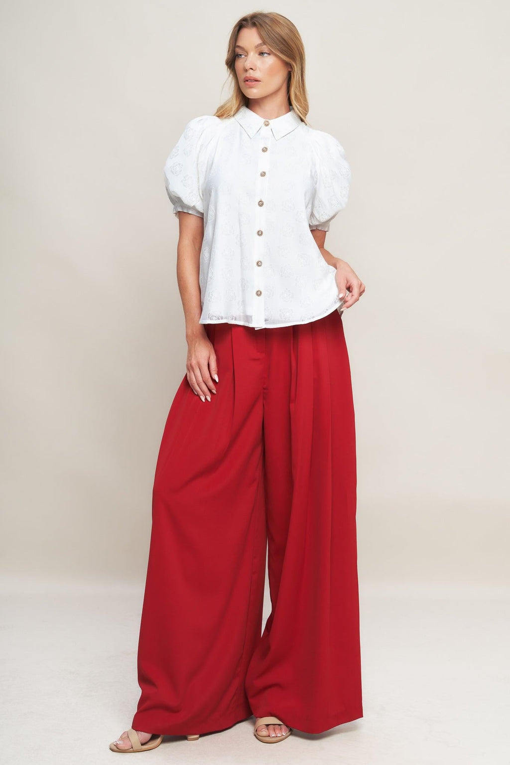 VINEYARD STROLL IVORY WOVEN TOP