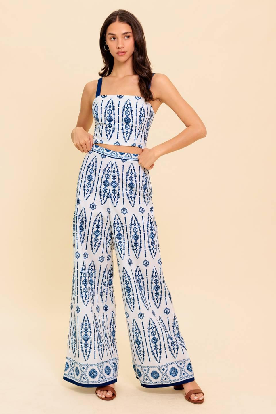MODERN APPROACH NAVY WOVEN TOP AND PANT SET