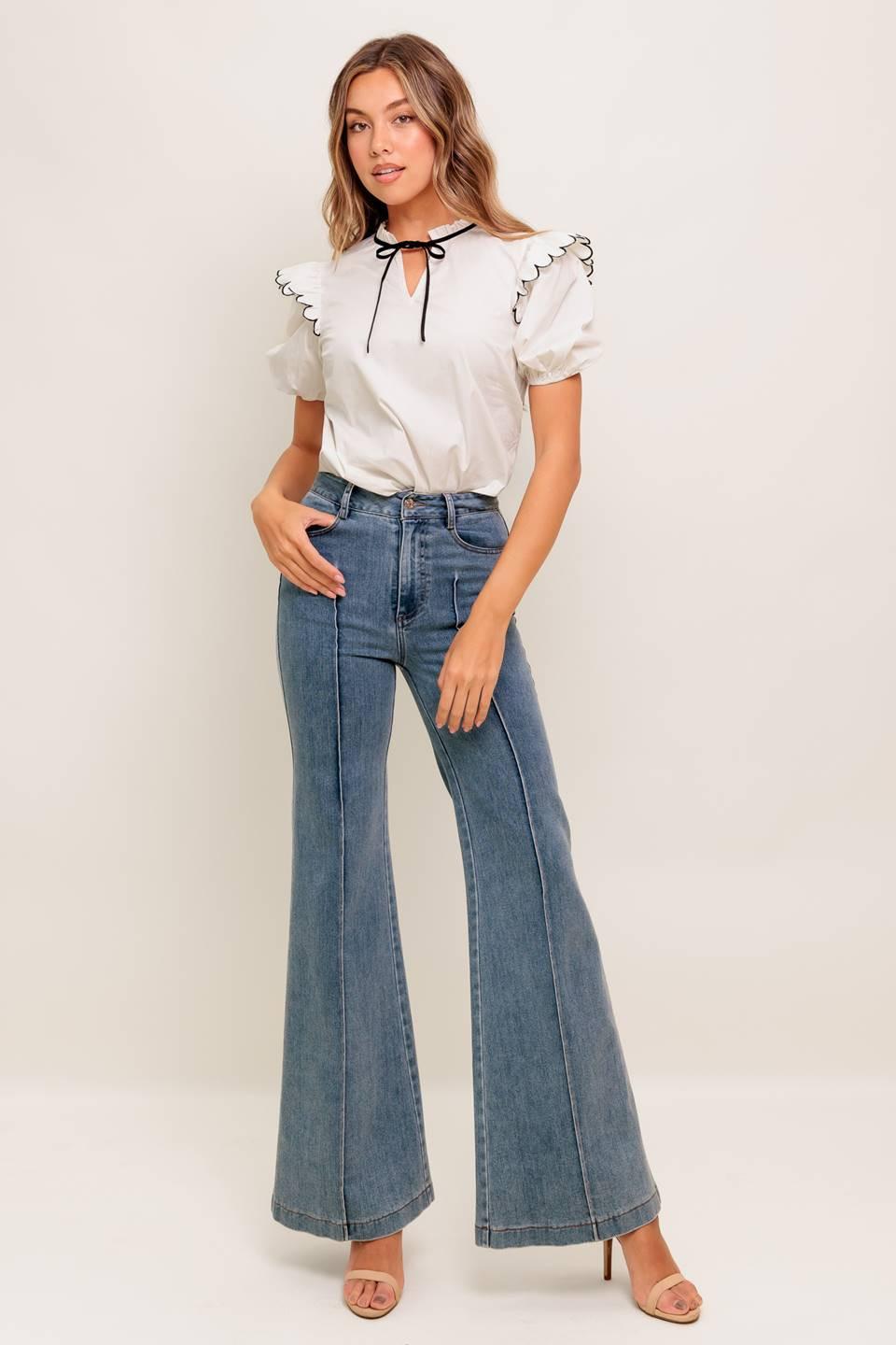 FRENCH WHISPER IVORY WOVEN TOP