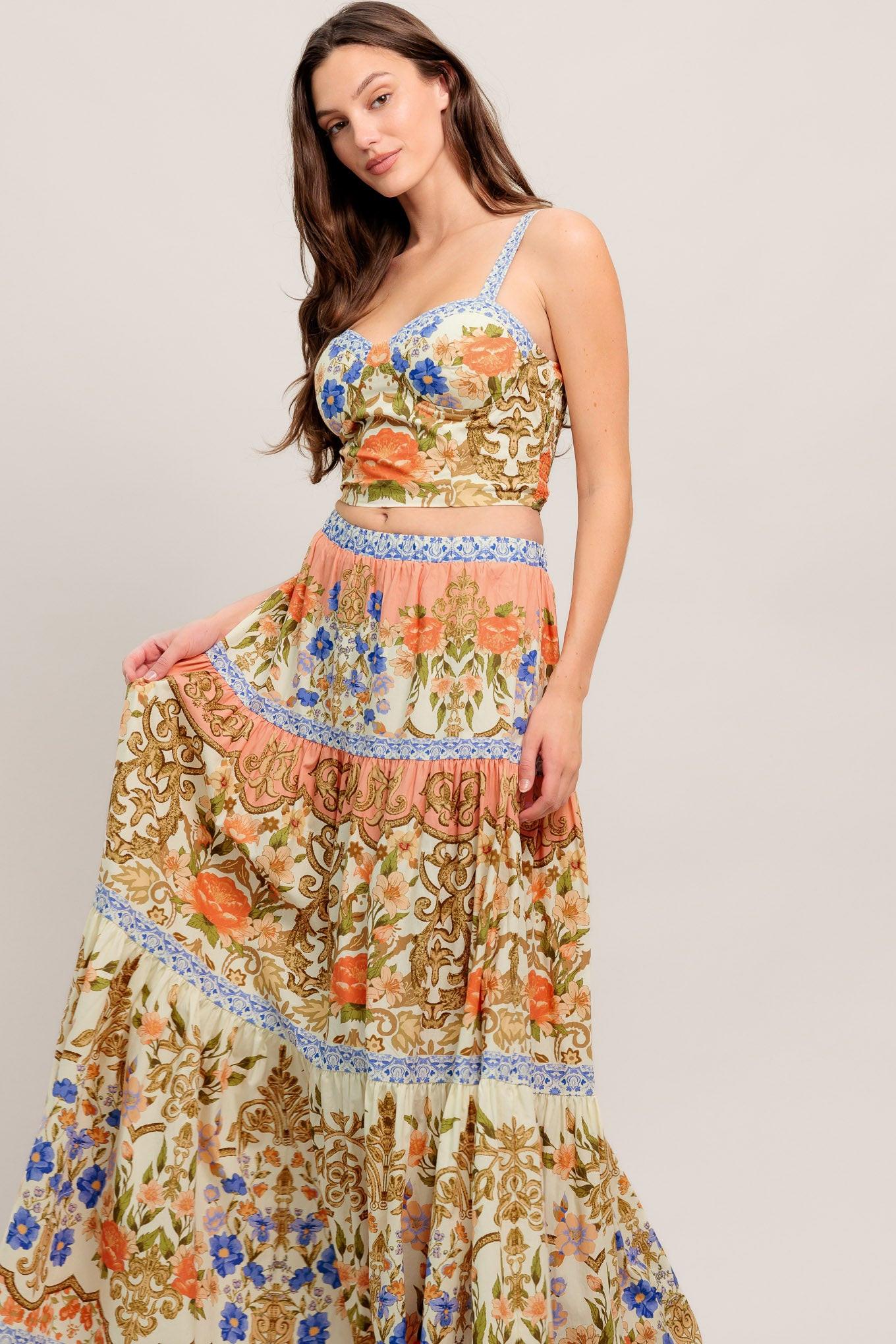 SWEET MEADOW MEMORIES WOVEN TOP AND SKIRT SET
