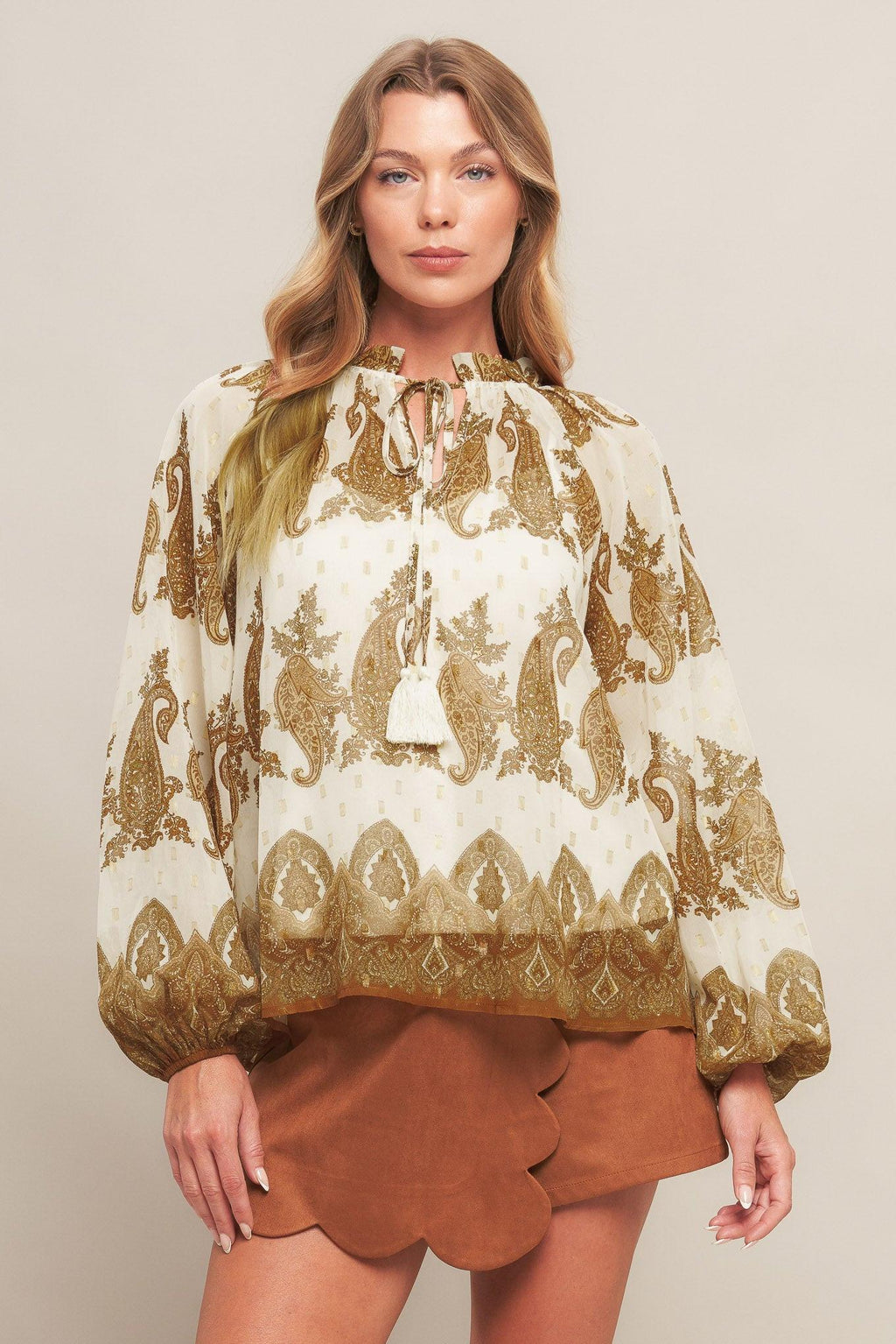 MOROCCAN SPICE IVORY WOVEN TOP