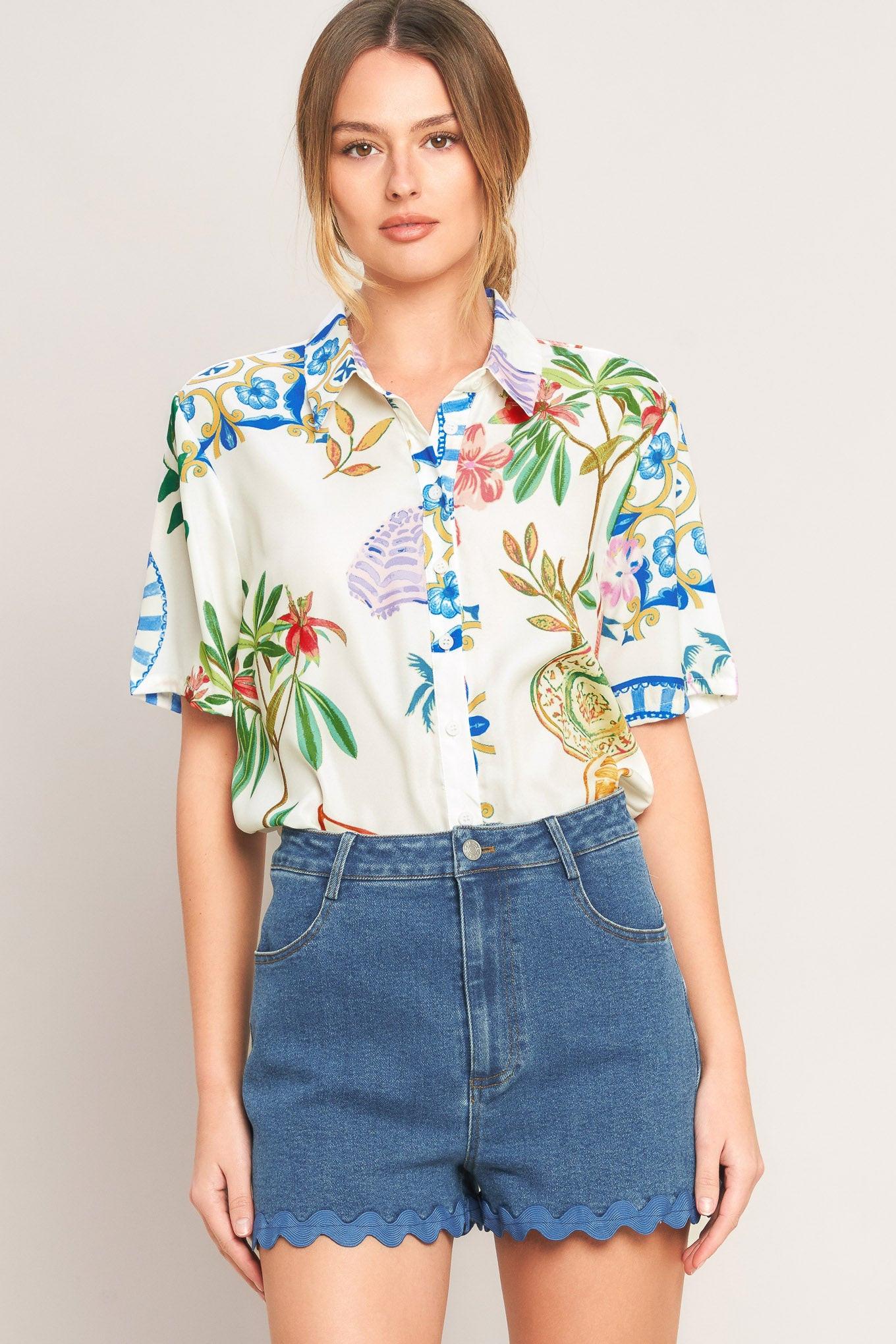 SUMMER PORCELAIN WOVEN TOP