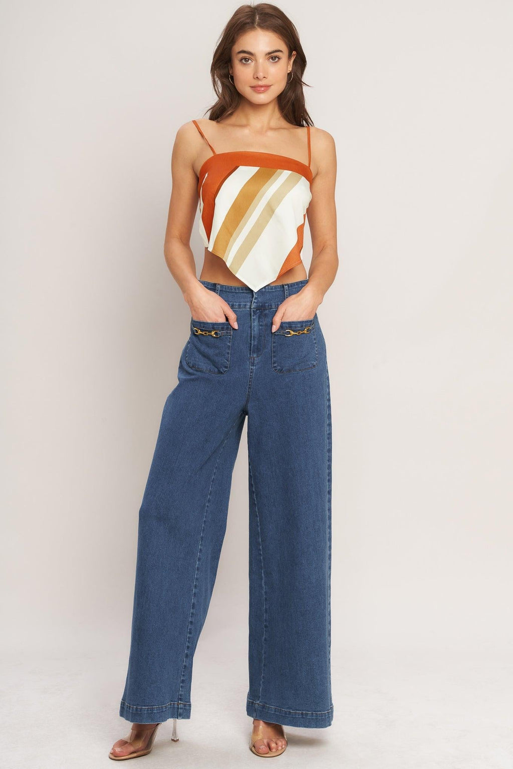 GOLDEN HORIZON WOVEN SCARF TOP