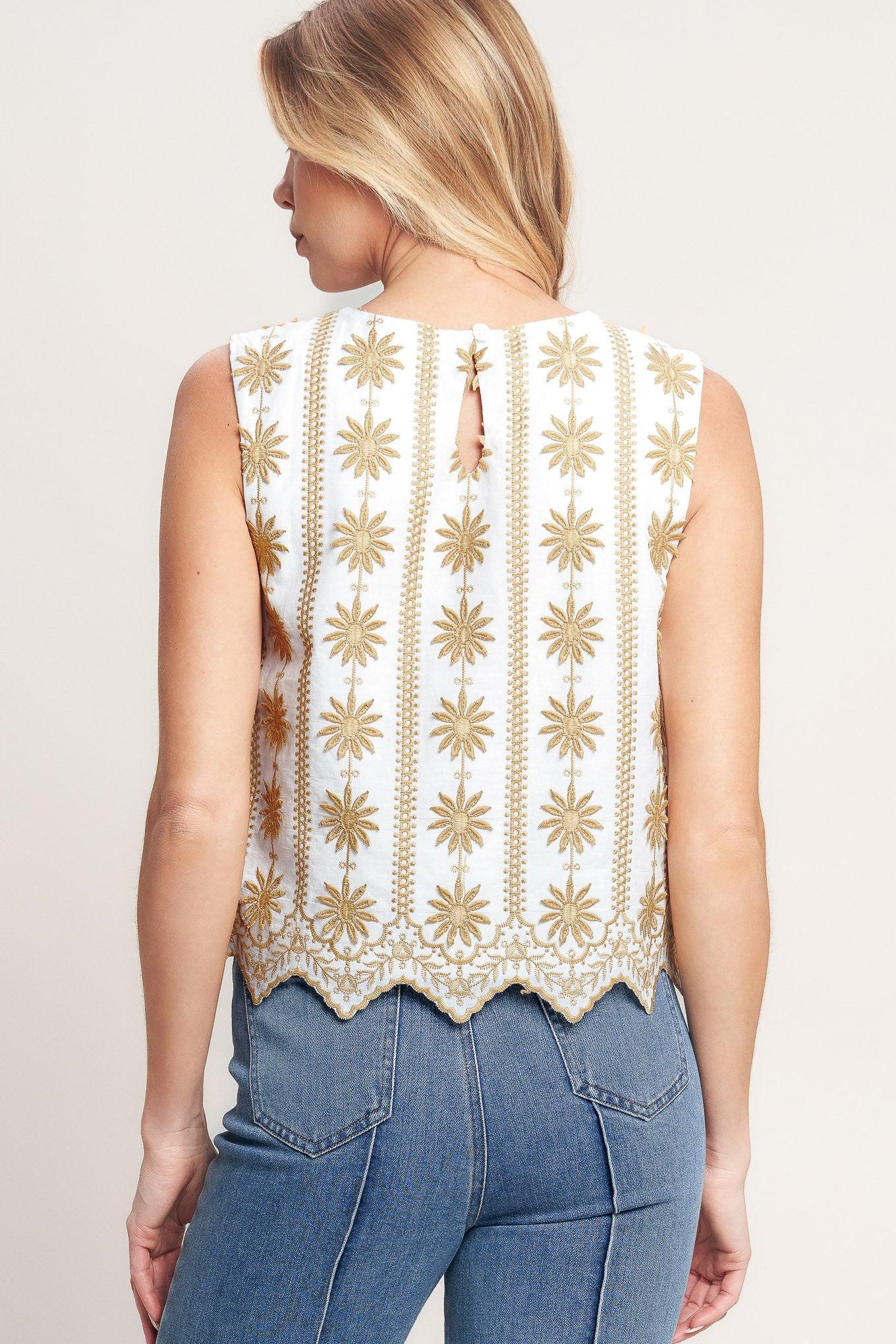 SUN-KISSED WOVEN EMBROIDERED TOP