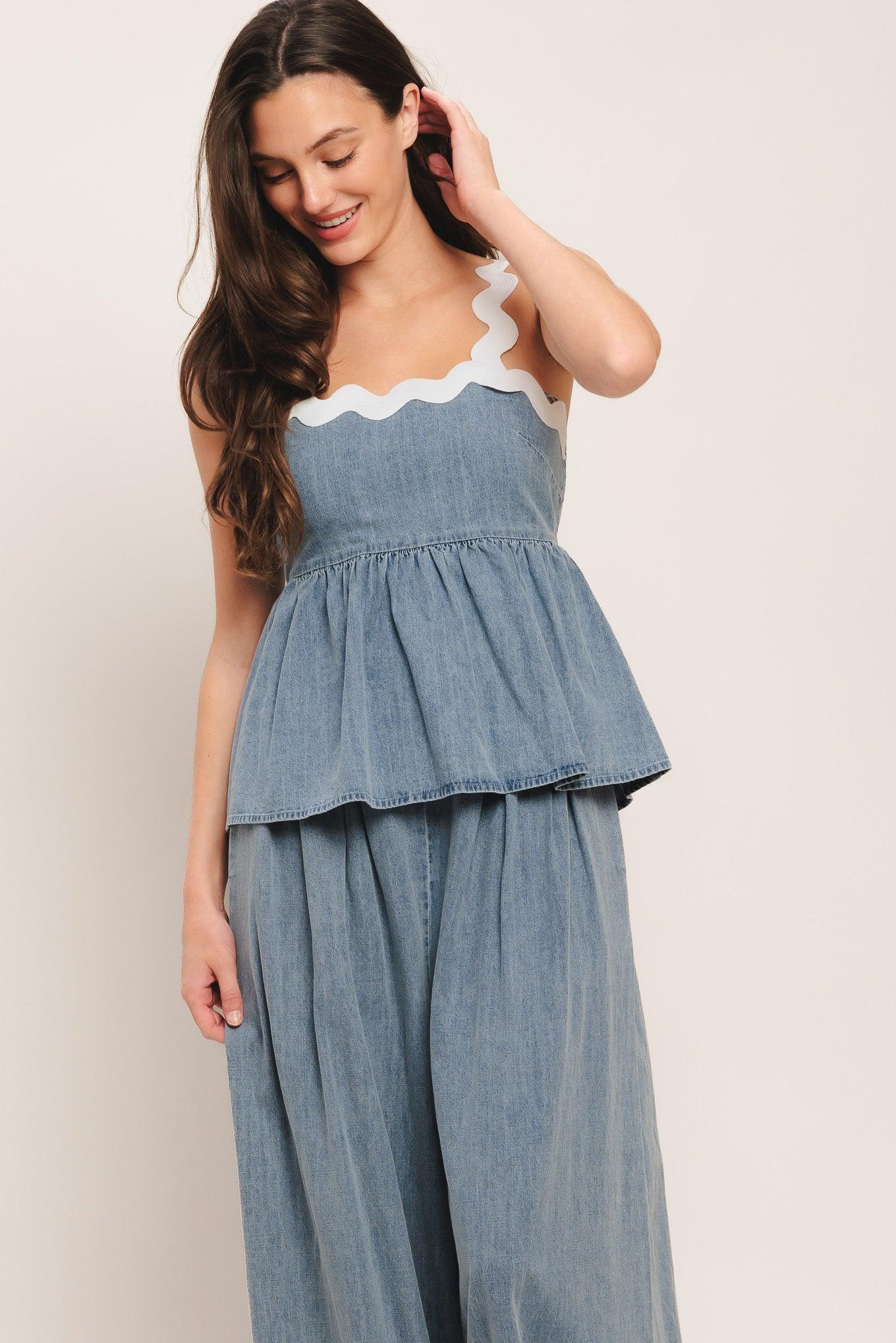RELAXED DRAPE LIGHTWEIGHT DENIM TOP