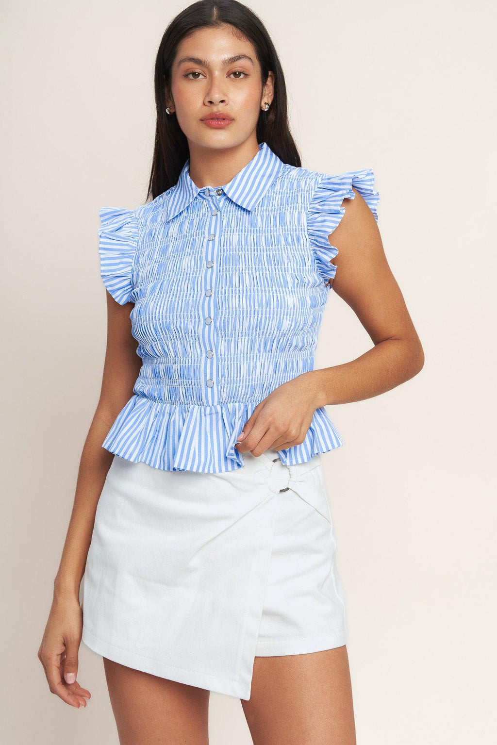 EFFORTLESSLY SWEET STRIPED WOVEN TOP