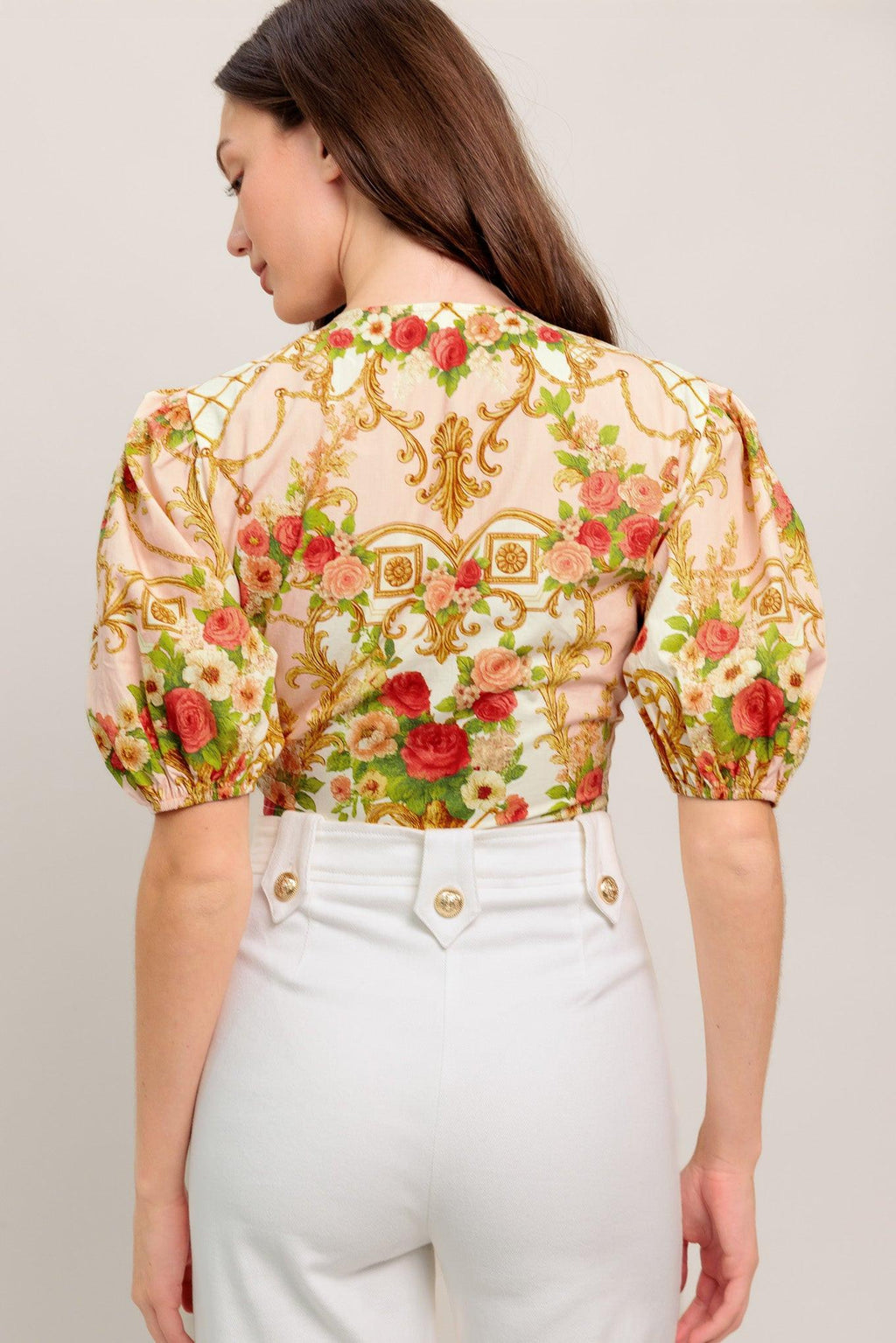 PALACE ROSE STATEMENT WOVEN CROP TOP