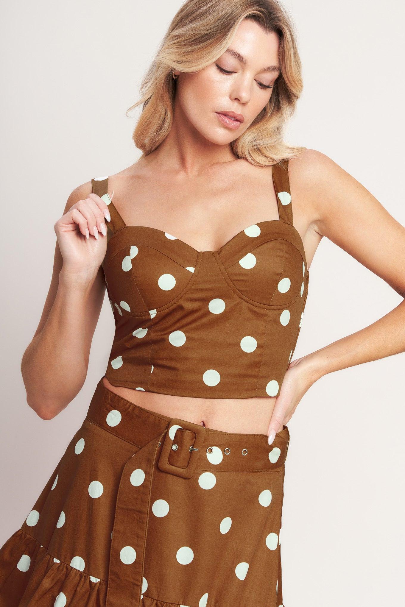 BROWN SUGAR DOT WOVEN BUSTIER TOP