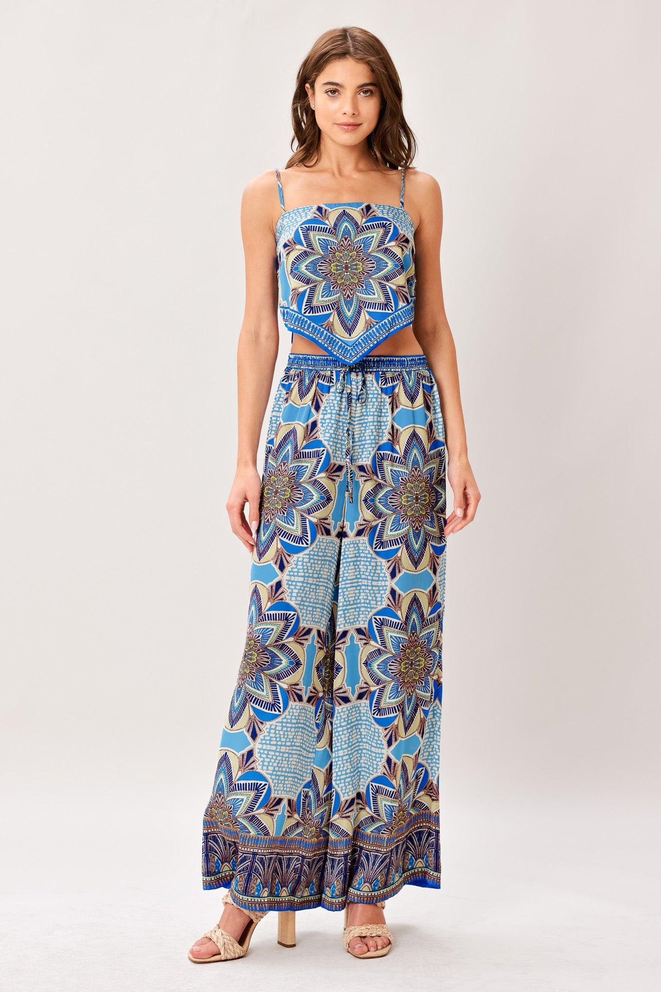 AZURE MANDALA WOVEN SCARF TOP AND PANT SET