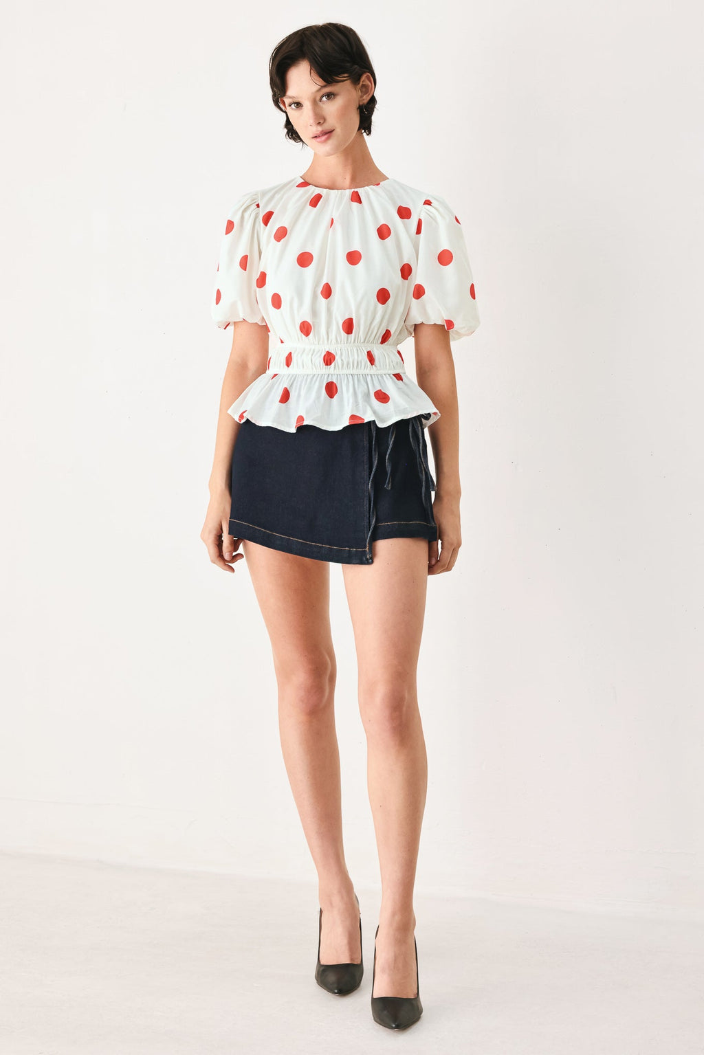 CHERRY KISS POLKA DOT WOVEN TOP