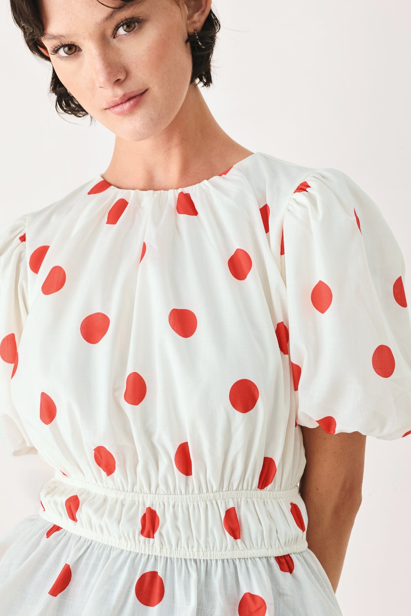 CHERRY KISS POLKA DOT WOVEN TOP