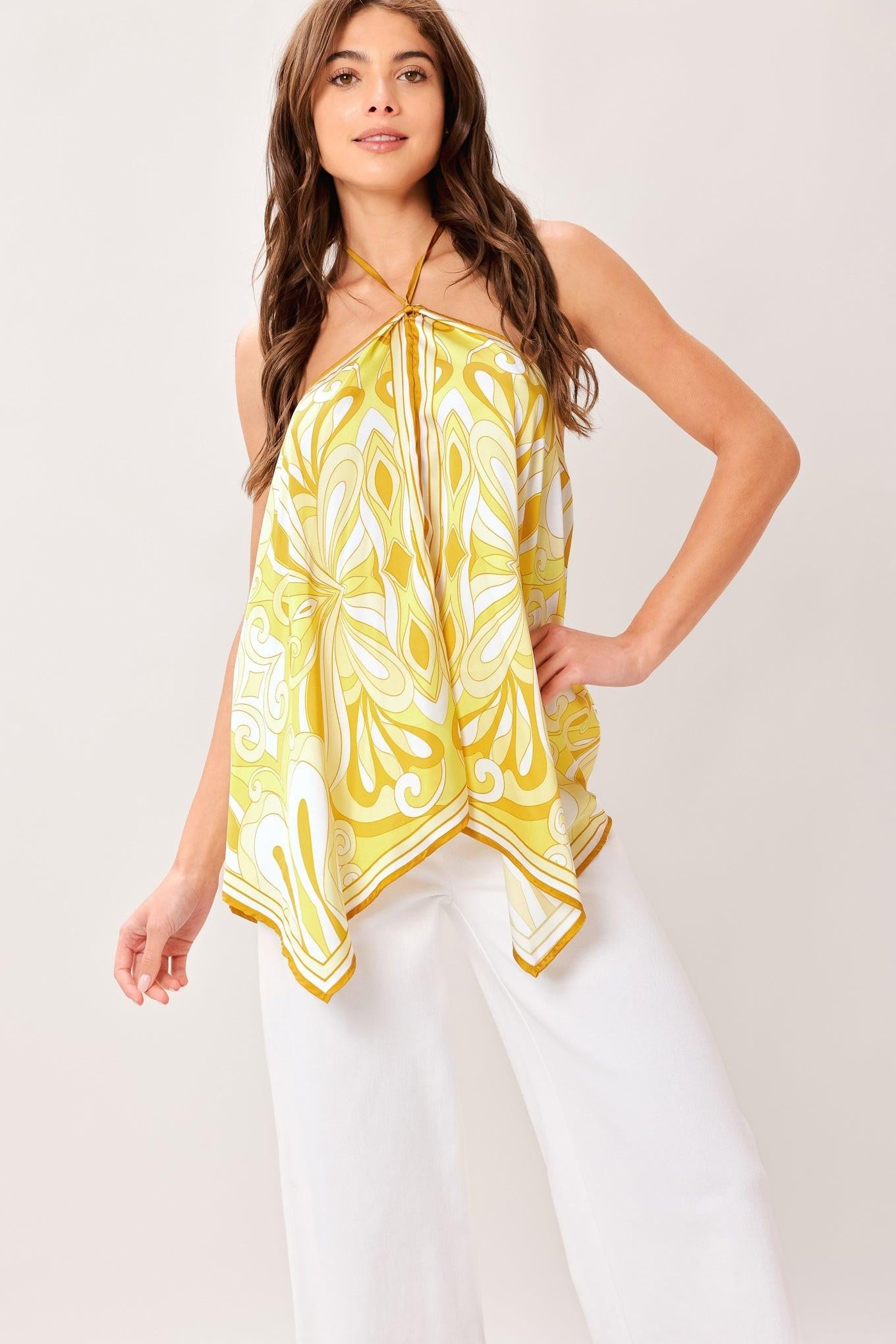 GOLDEN SWIRL WOVEN HANKY TOP