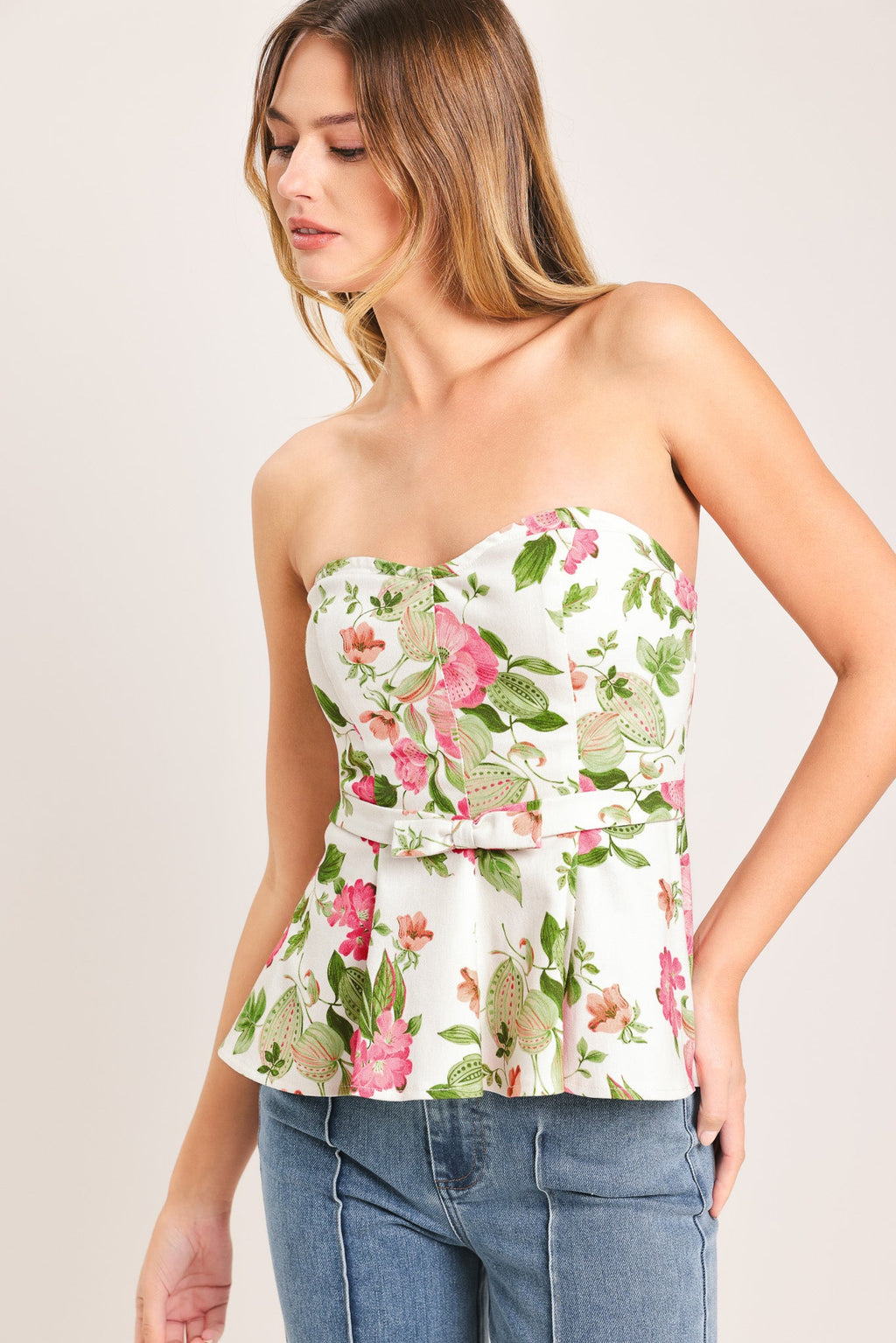 ROSE PETAL WOVEN TUBE TOP