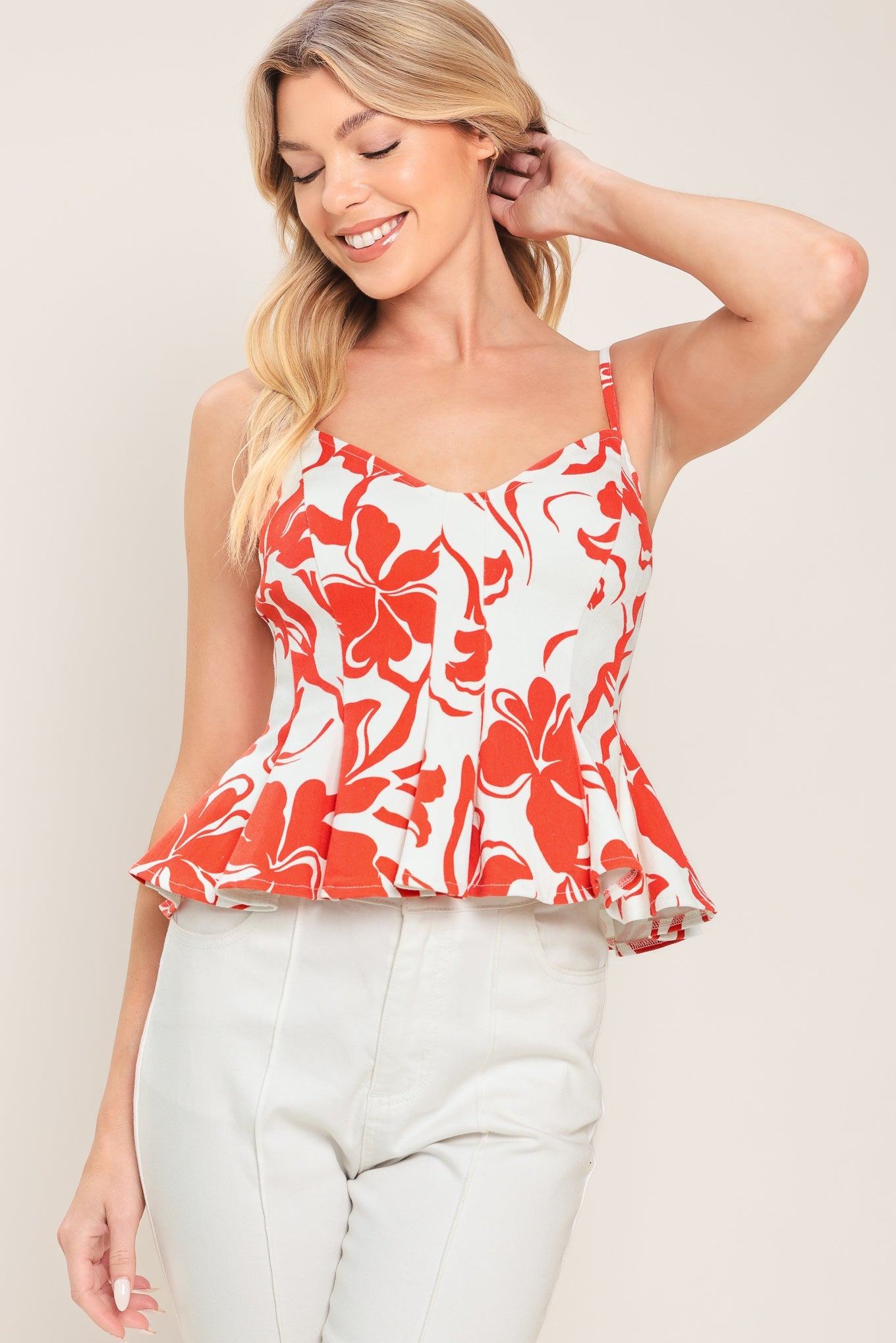 SCARLET BLOOM WOVEN TOP