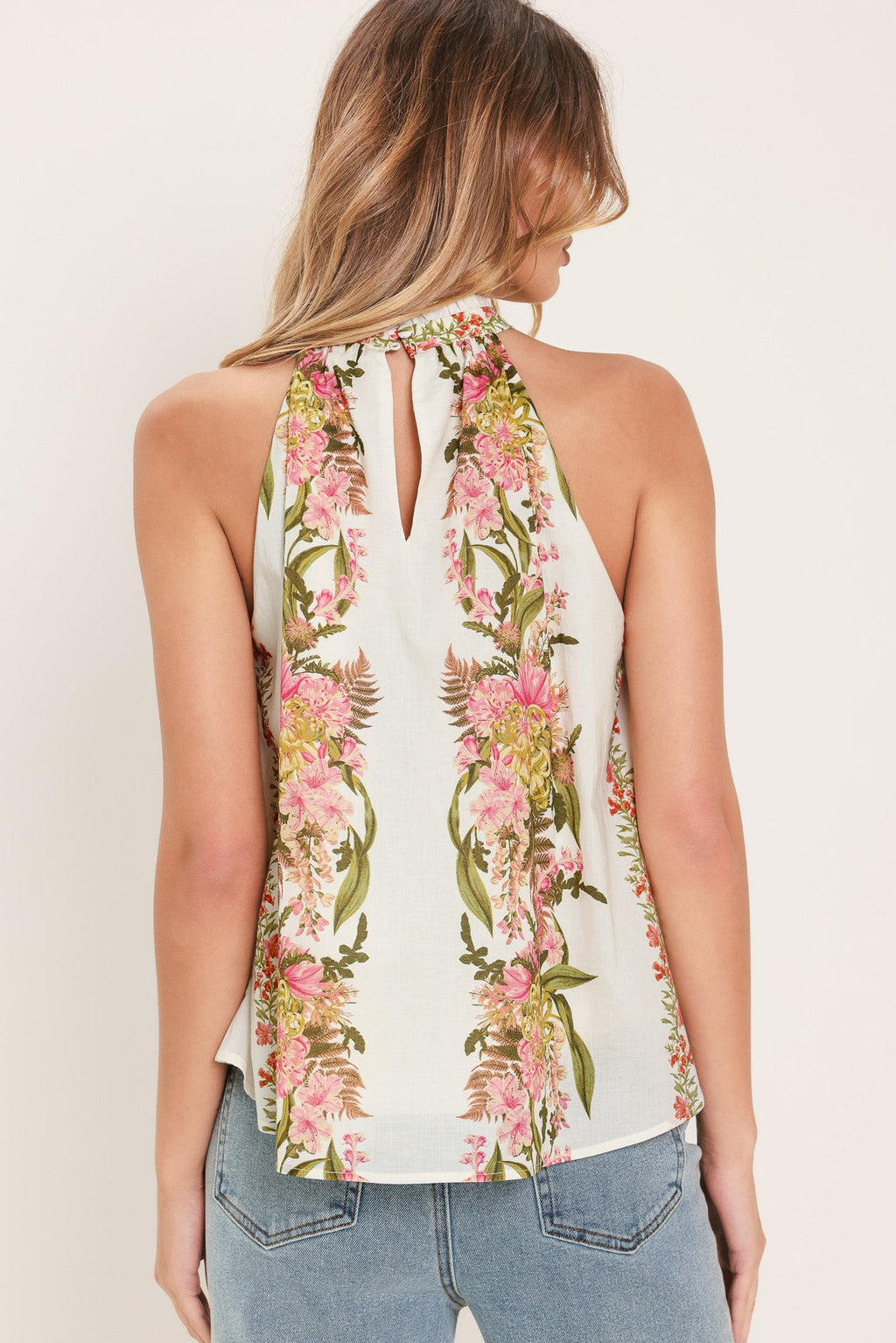 BOTANICAL ESCAPE WOVEN HALTER TOP