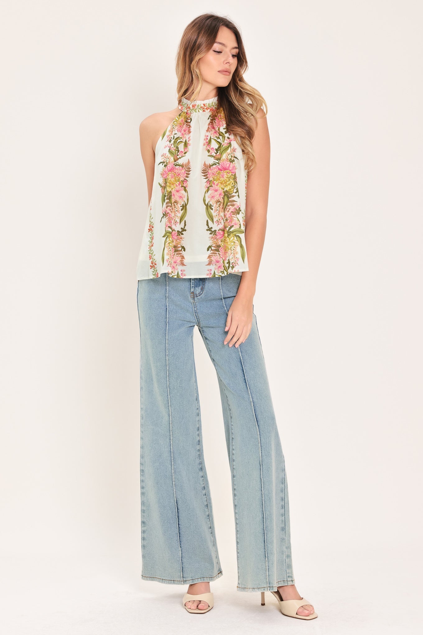 BOTANICAL ESCAPE WOVEN HALTER TOP