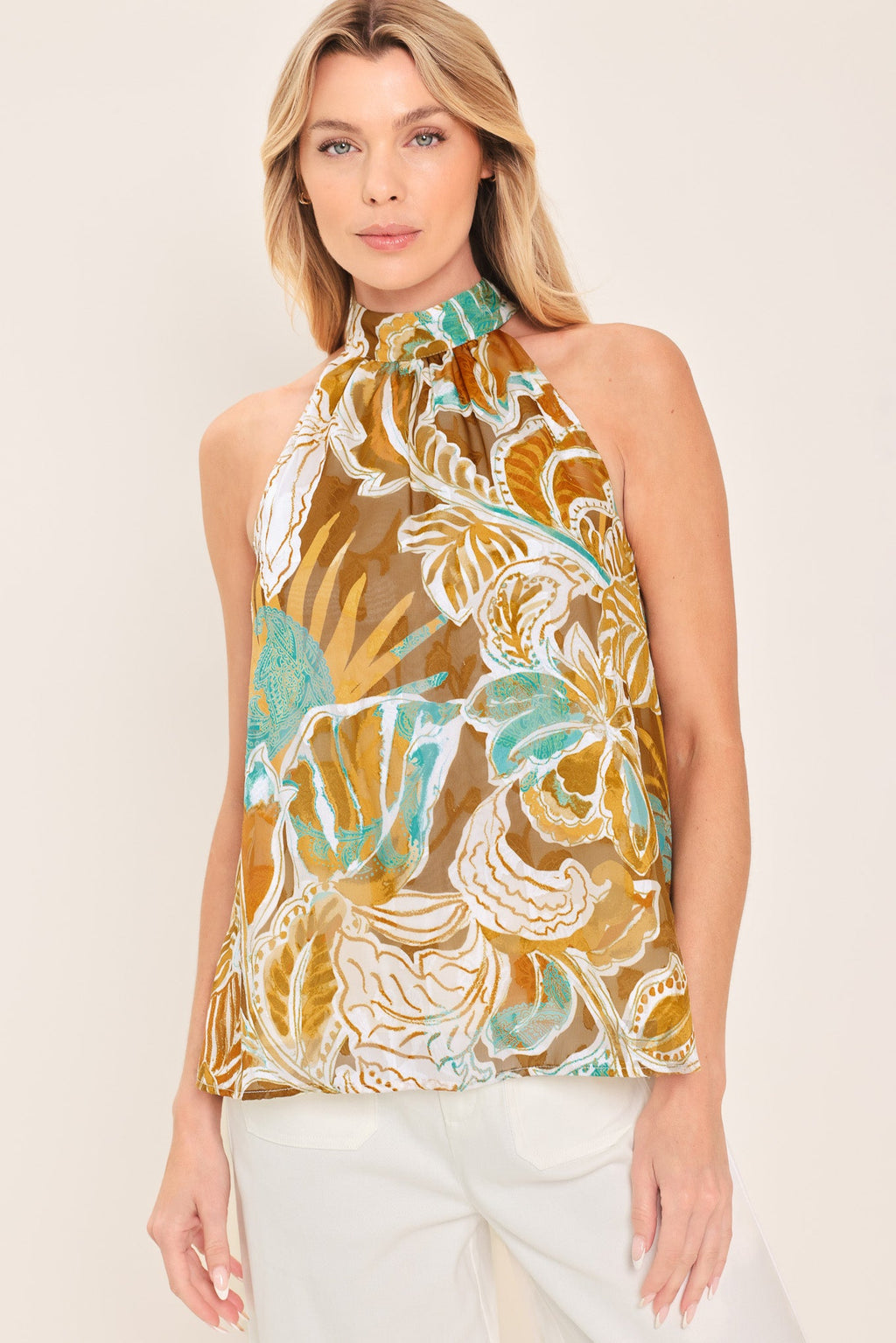 GOLDEN SHORES FLOW WOVEN JACQUARD TOP