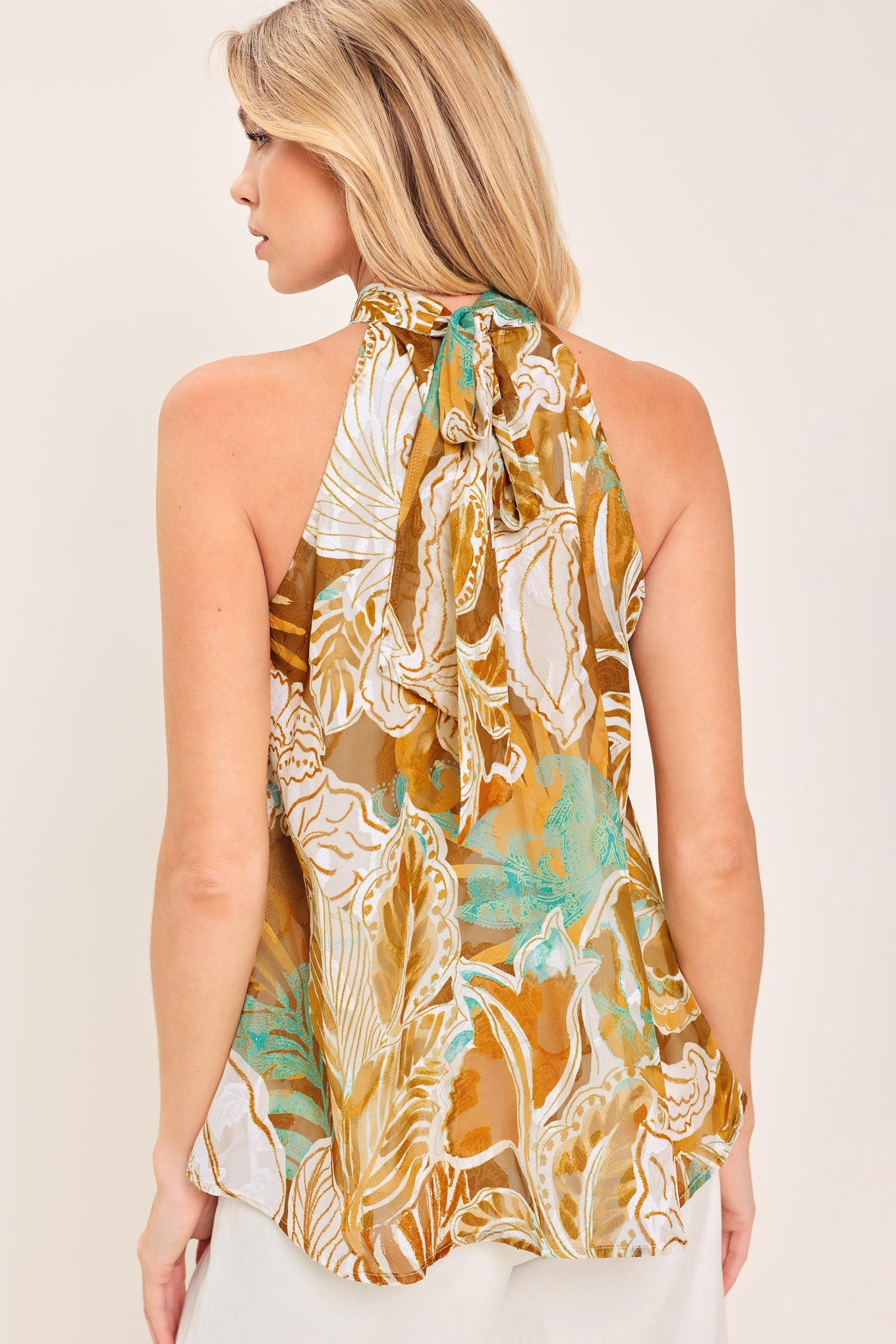 GOLDEN SHORES FLOW WOVEN JACQUARD TOP