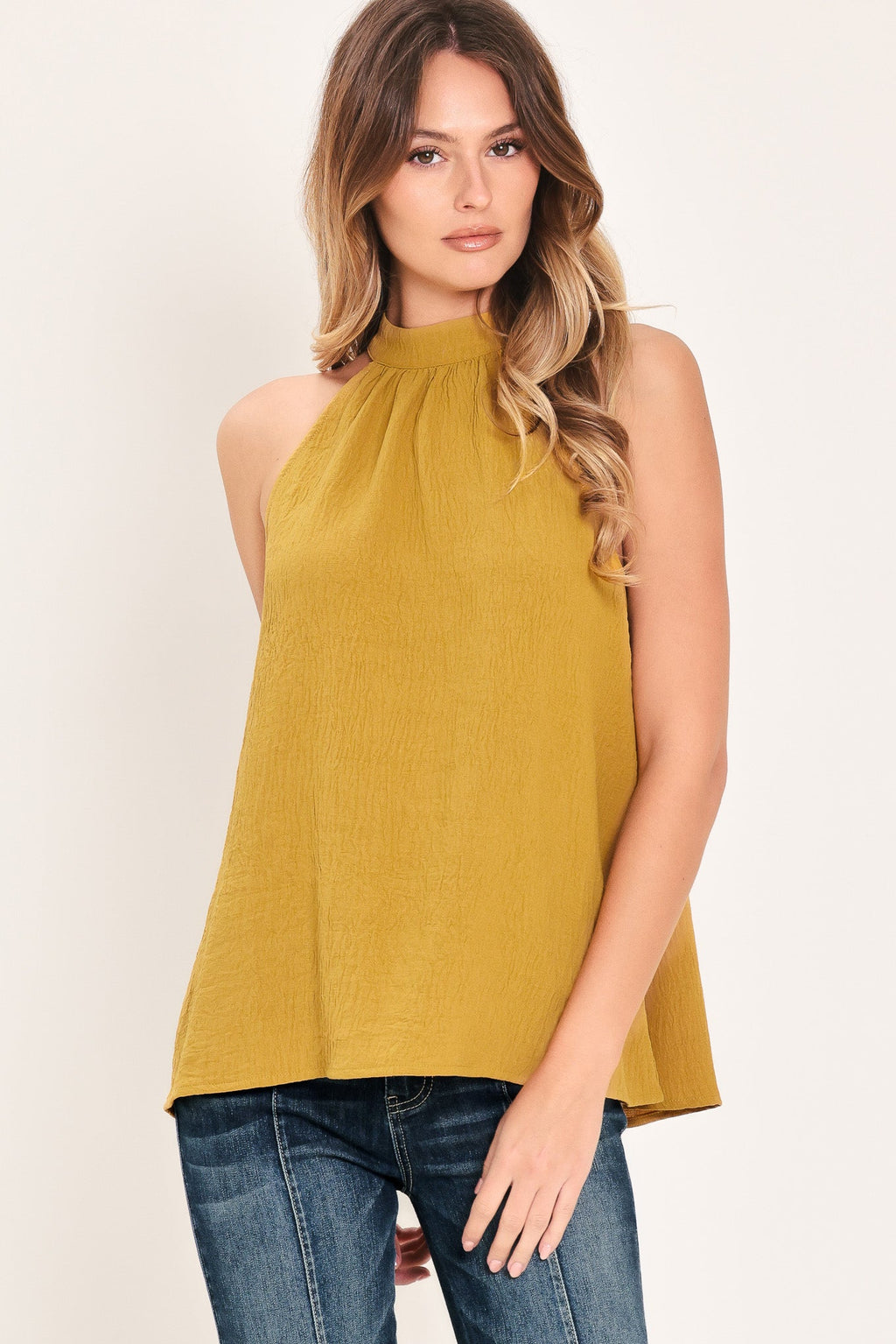 GOLDEN STATE OF MIND WOVEN HALTER TOP
