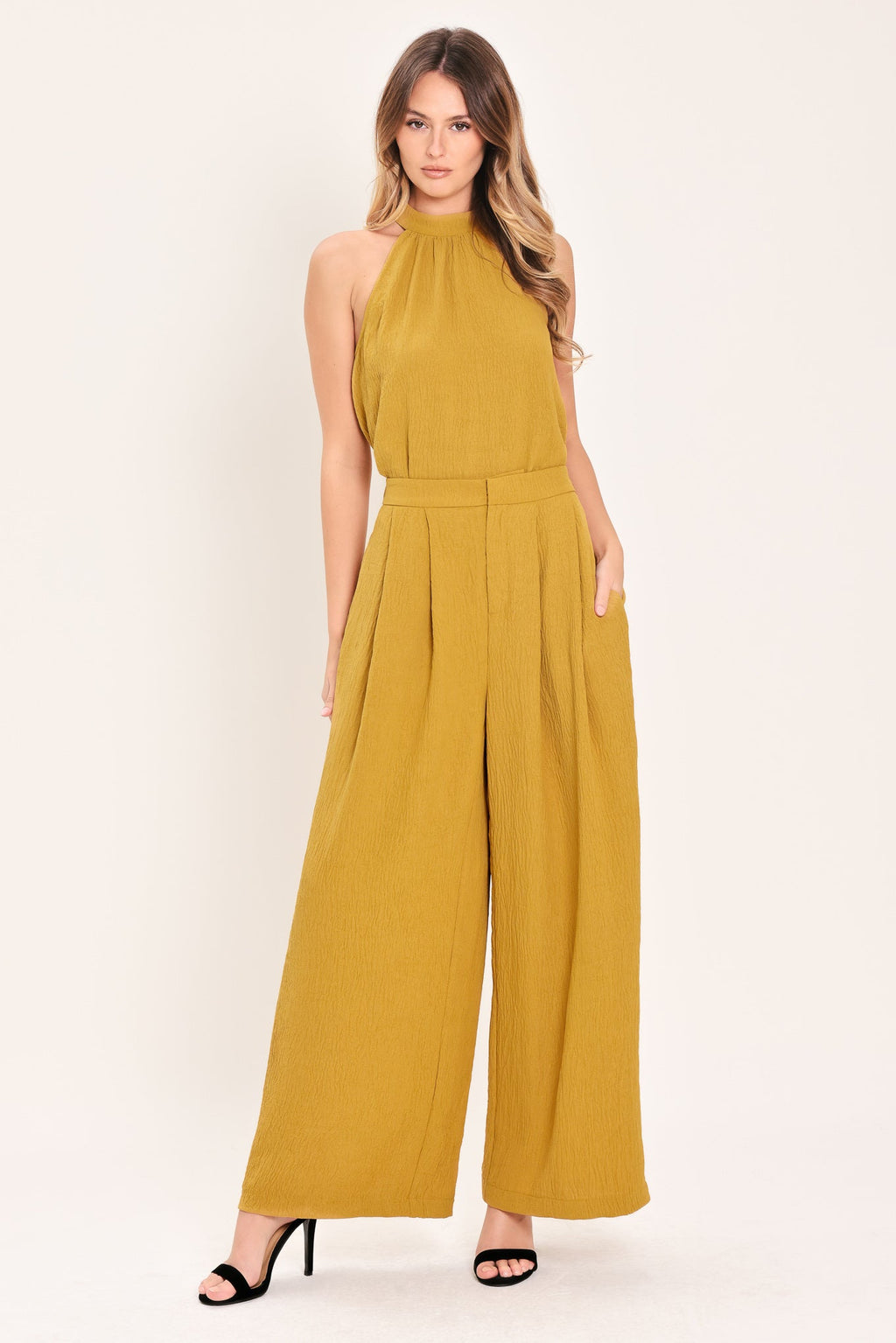 GOLDEN STATE OF MIND WOVEN HALTER TOP
