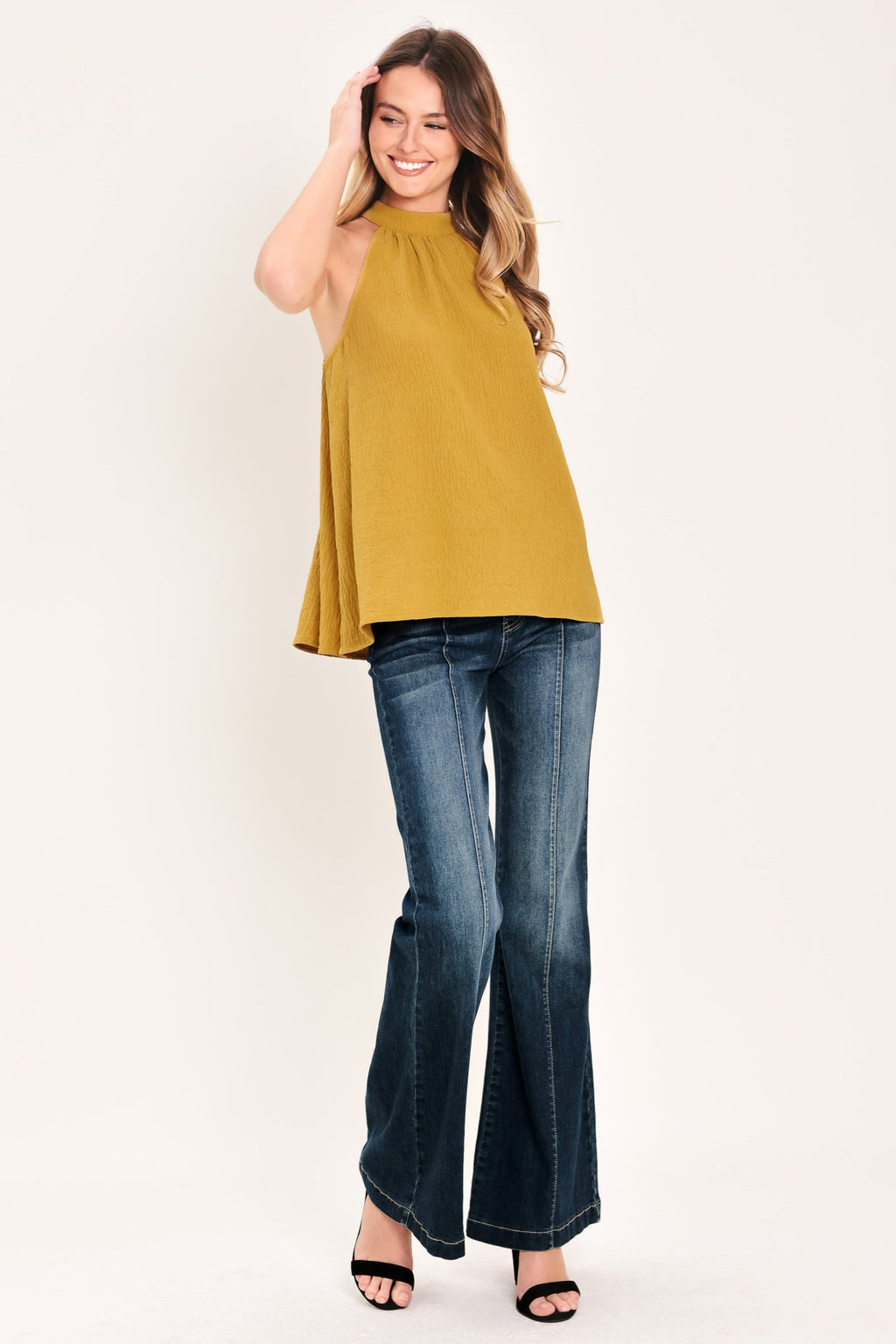 GOLDEN STATE OF MIND WOVEN HALTER TOP