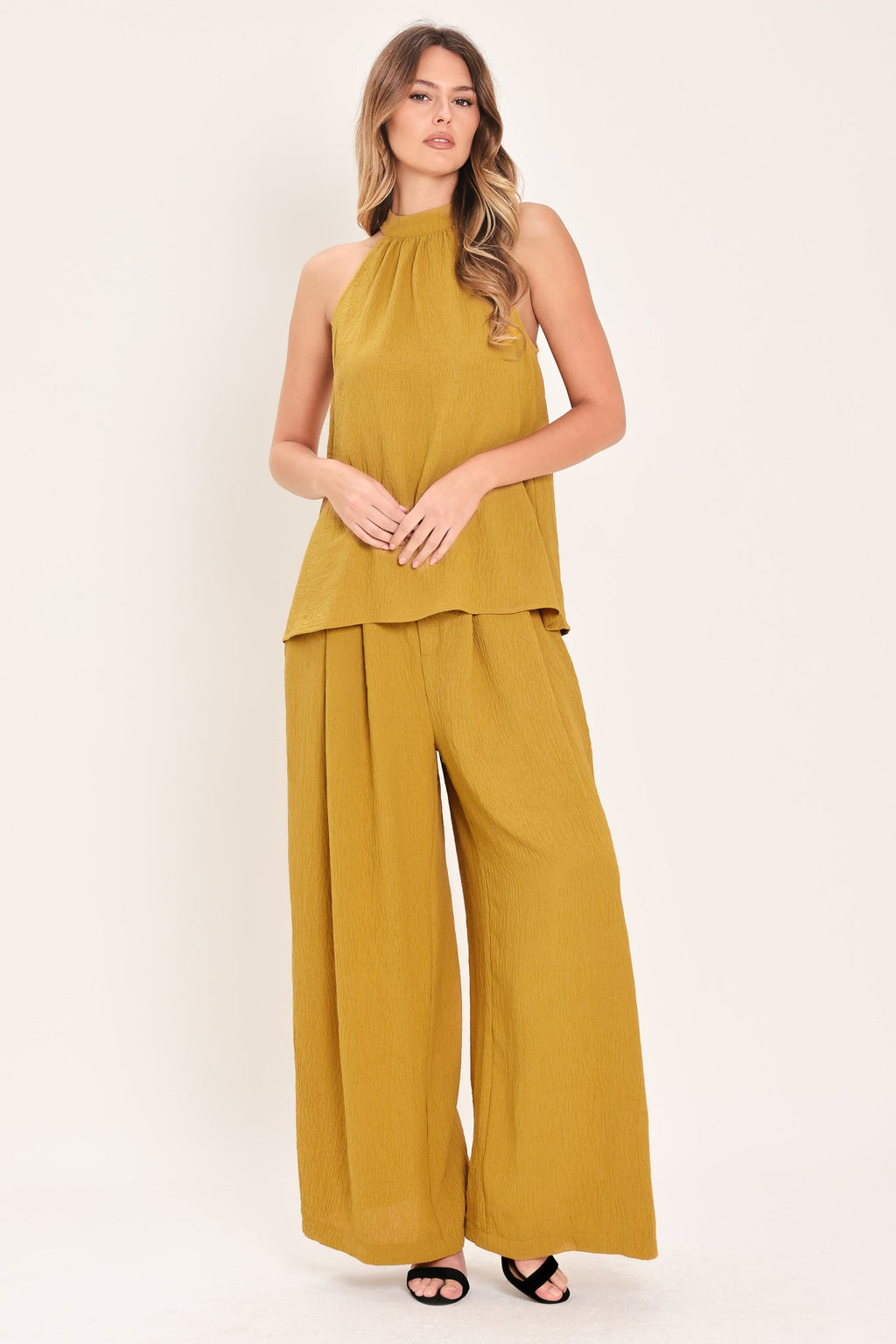 GOLDEN STATE OF MIND WOVEN HALTER TOP