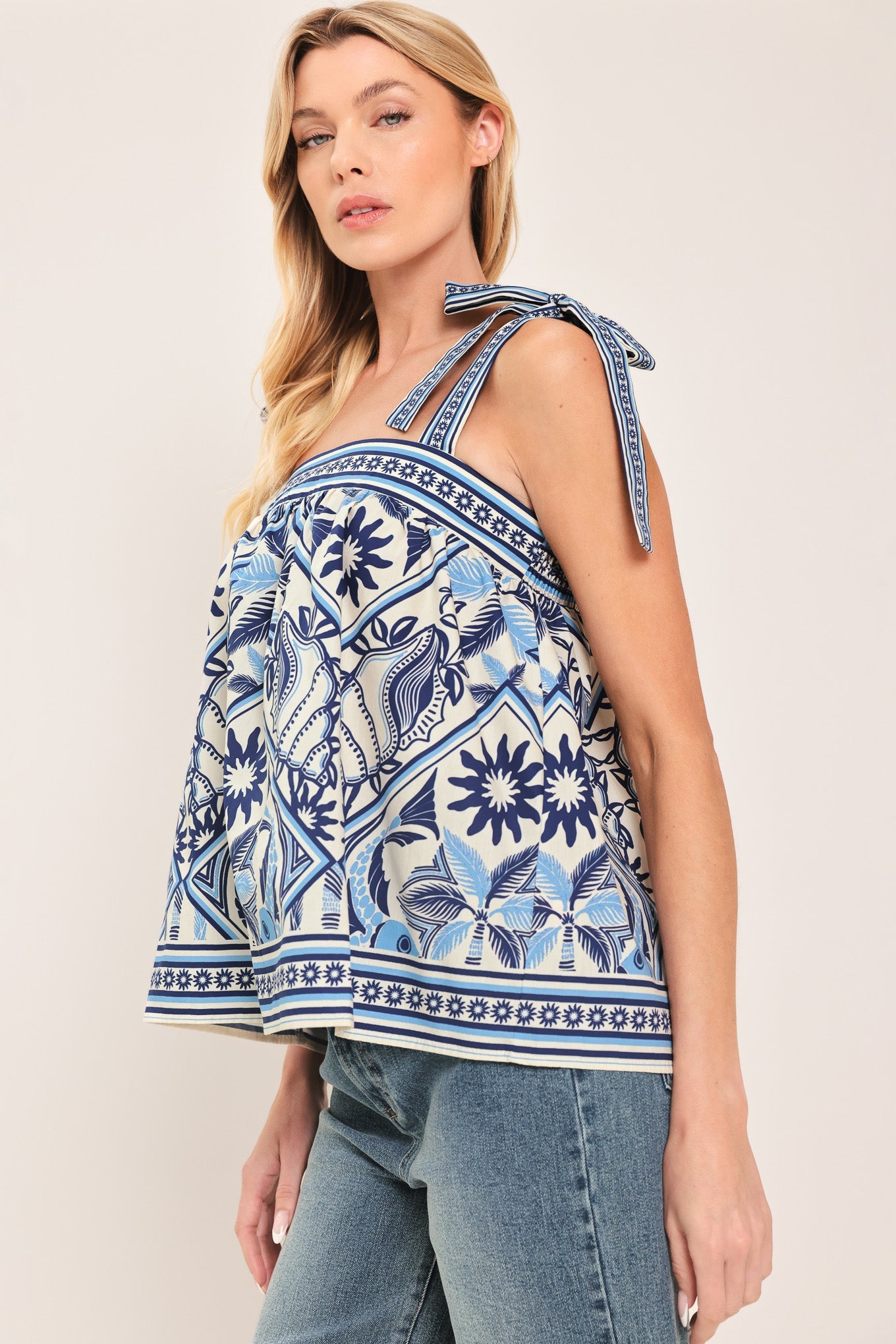 CAPRI COAST TIE-STRAP WOVEN TOP