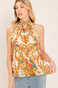 ANTIQUE BLOOM WOVEN HALTER TOP